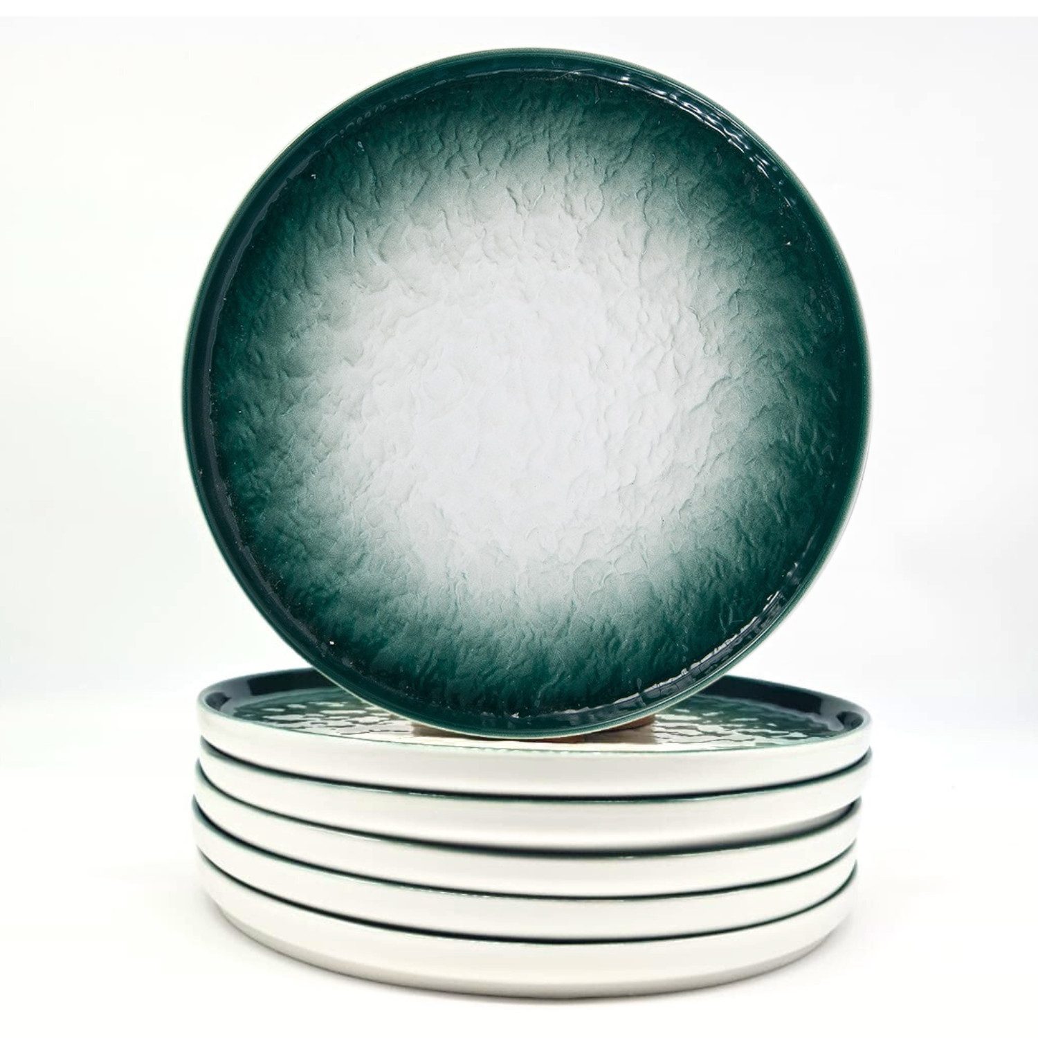 Quality Elegance Speiseteller Luxus Speiseteller Grün Keramik Modern Design 25,5CM, (6 St), Luxury Tableware, Smaragd Farbverlauf, Premium Keramik