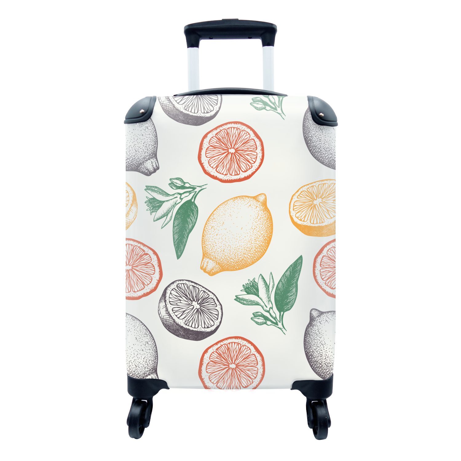 MuchoWow Handgepäckkoffer Obst - Vintage - Küche - Muster, 4 Rollen, Reisetasche mit rollen, Handgepäck für Ferien, Trolley, Reisekoffer
