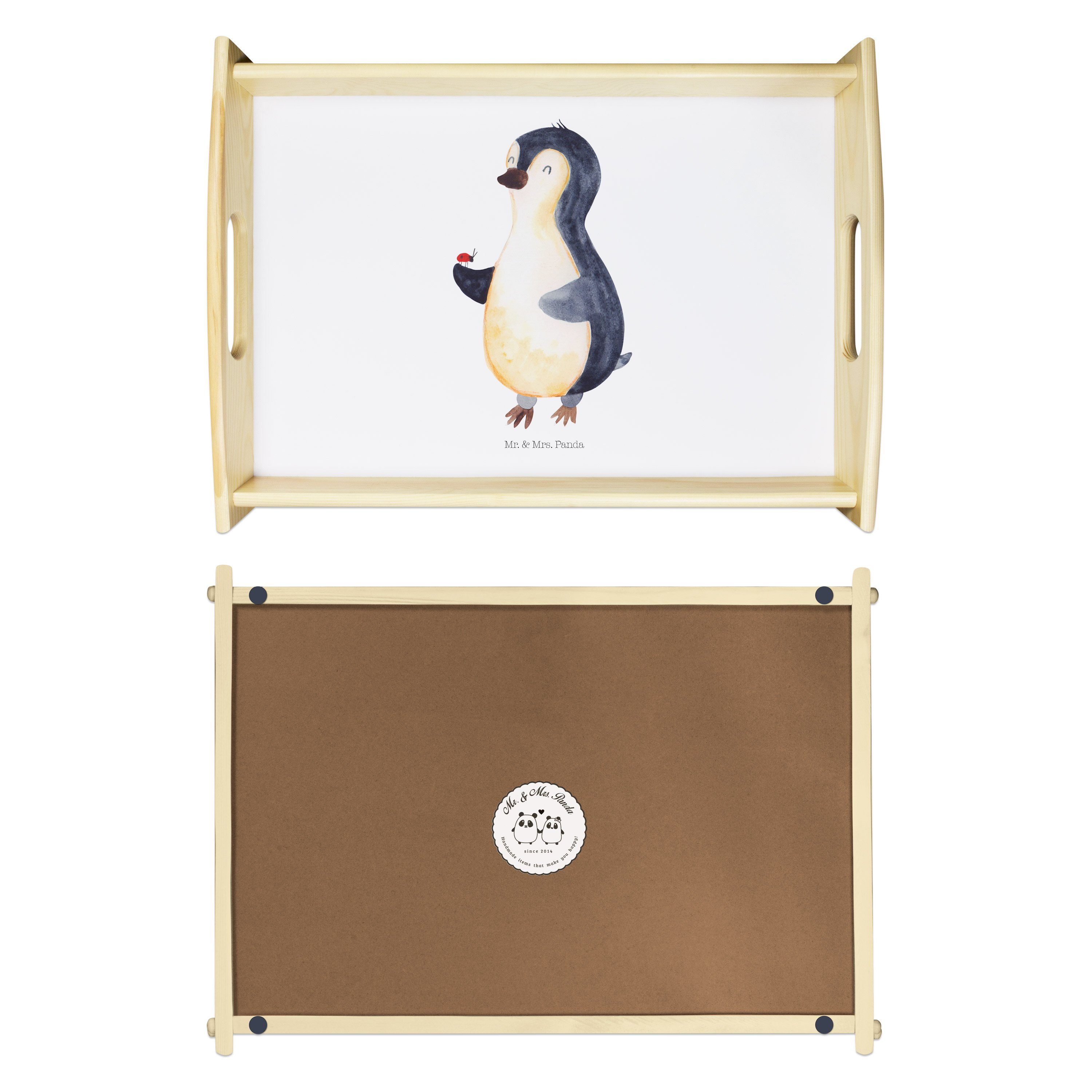 Pinguin - Holztablett, Weiß - Geschenk, Panda Mrs. Küchentabl, lasiert, Glück, (1-tlg) Marienkäfer Mr. & Tablett Echtholz