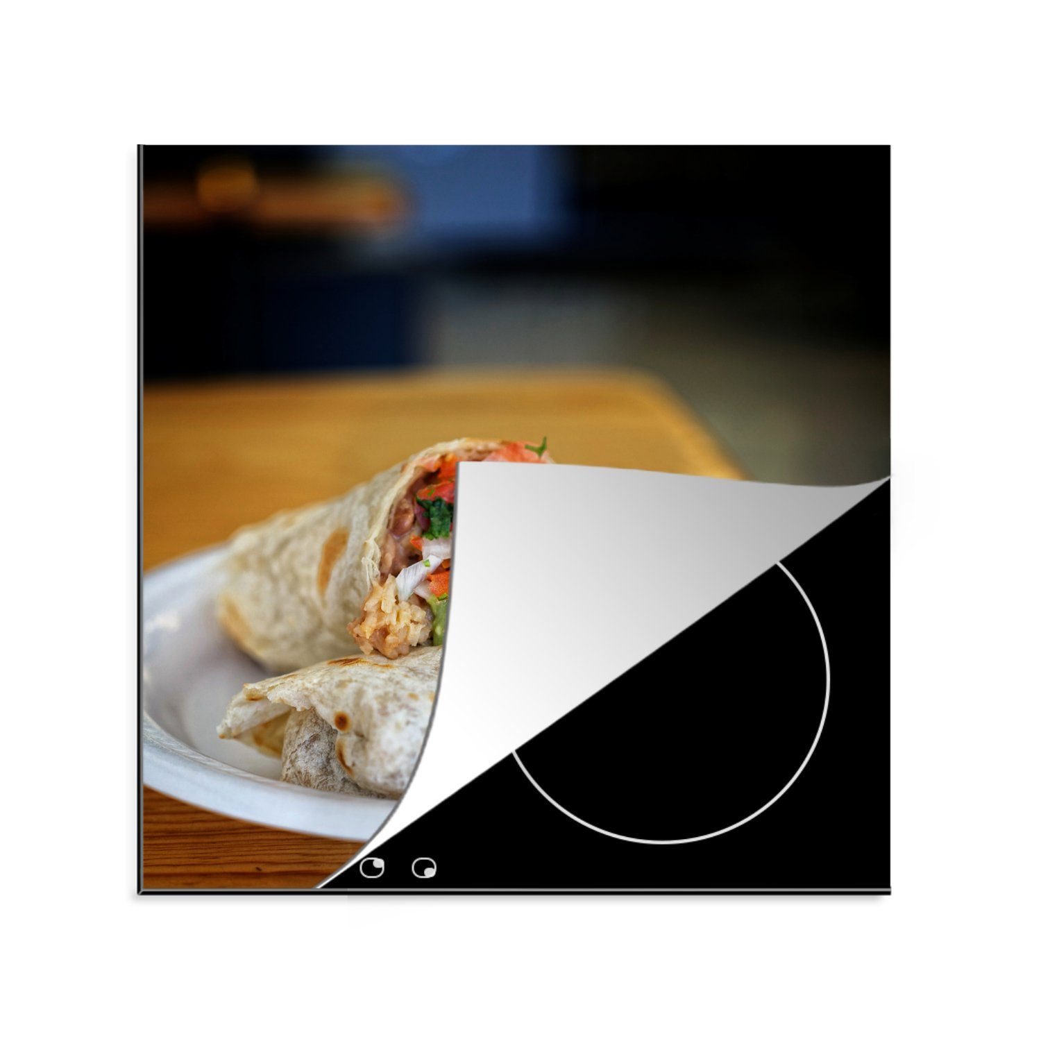 MuchoWow Herdblende-/Abdeckplatte Leckere frische Burritos werden serviert, Vinyl, (1 tlg), 78x78 cm, Ceranfeldabdeckung, Arbeitsplatte für küche