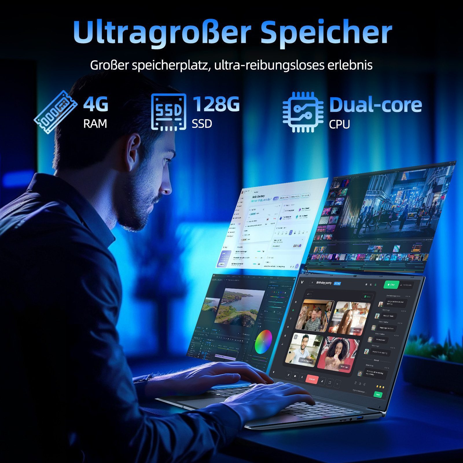MENGHU 17,3 Zoll Laptop Intel i3-5005U, 4GB RAM 128 GB SSD, FHD 1920x1080 IPS Notebook (Intel® Core™ i3-5005U Intel® Core™ i3-5005U, Intel® HD Graphics 5500, 4 GB, 128 GB SSD)