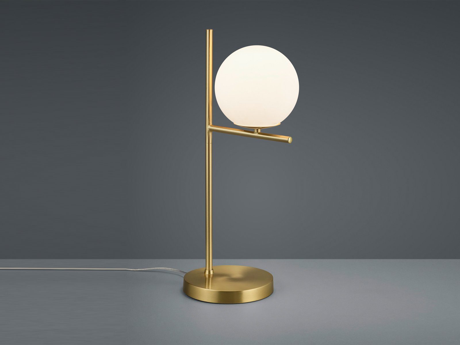 TRIO Leuchten LED Nachttischlampe, Dimmfunktion, LED wechselbar, Warmweiß, groß-e dimmbar-e mit Glas-Kugel Lampenschirm gold-en, Höhe 52cm