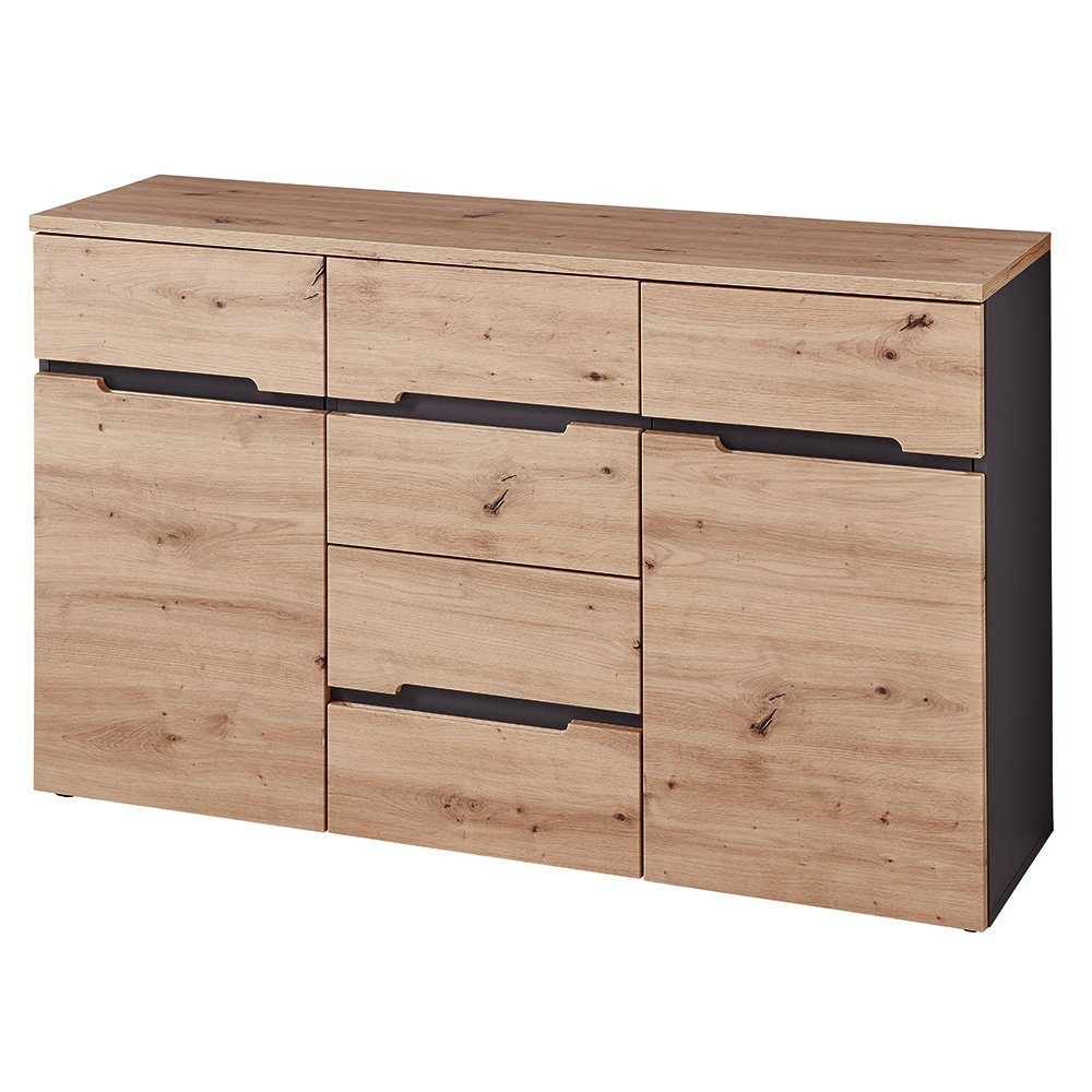Lomadox Sideboard MANRESA-36, Wohnzimmer in Artisan Eiche Nb. mit Graphit, B/H/T: ca. 135/82/38 cm