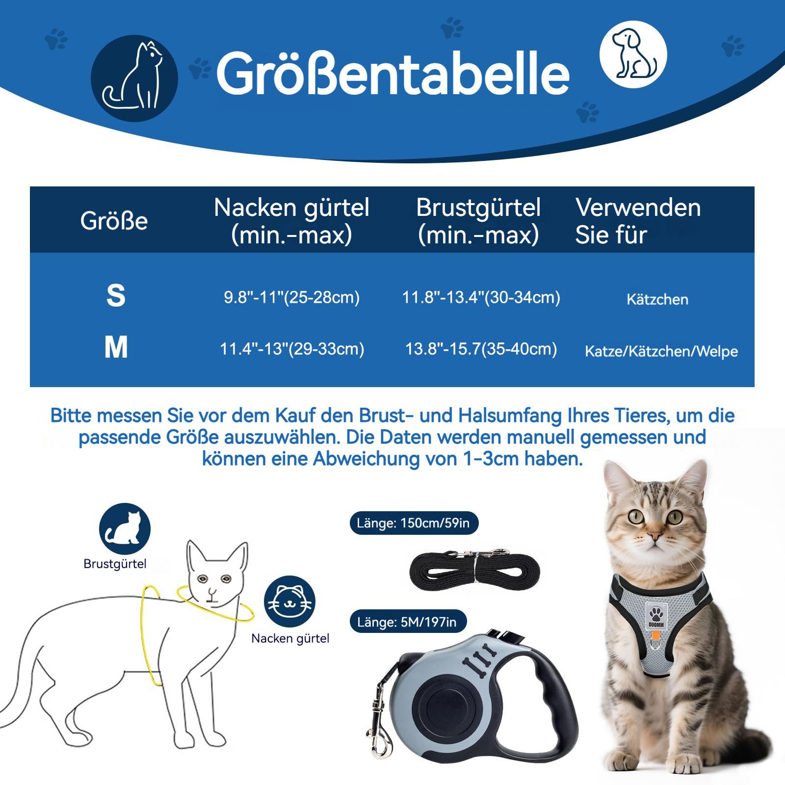 BlingBin Katzen-Geschirr Katzengeschirr mit Leine Verstellbar Ausbruchsiche günstig online kaufen