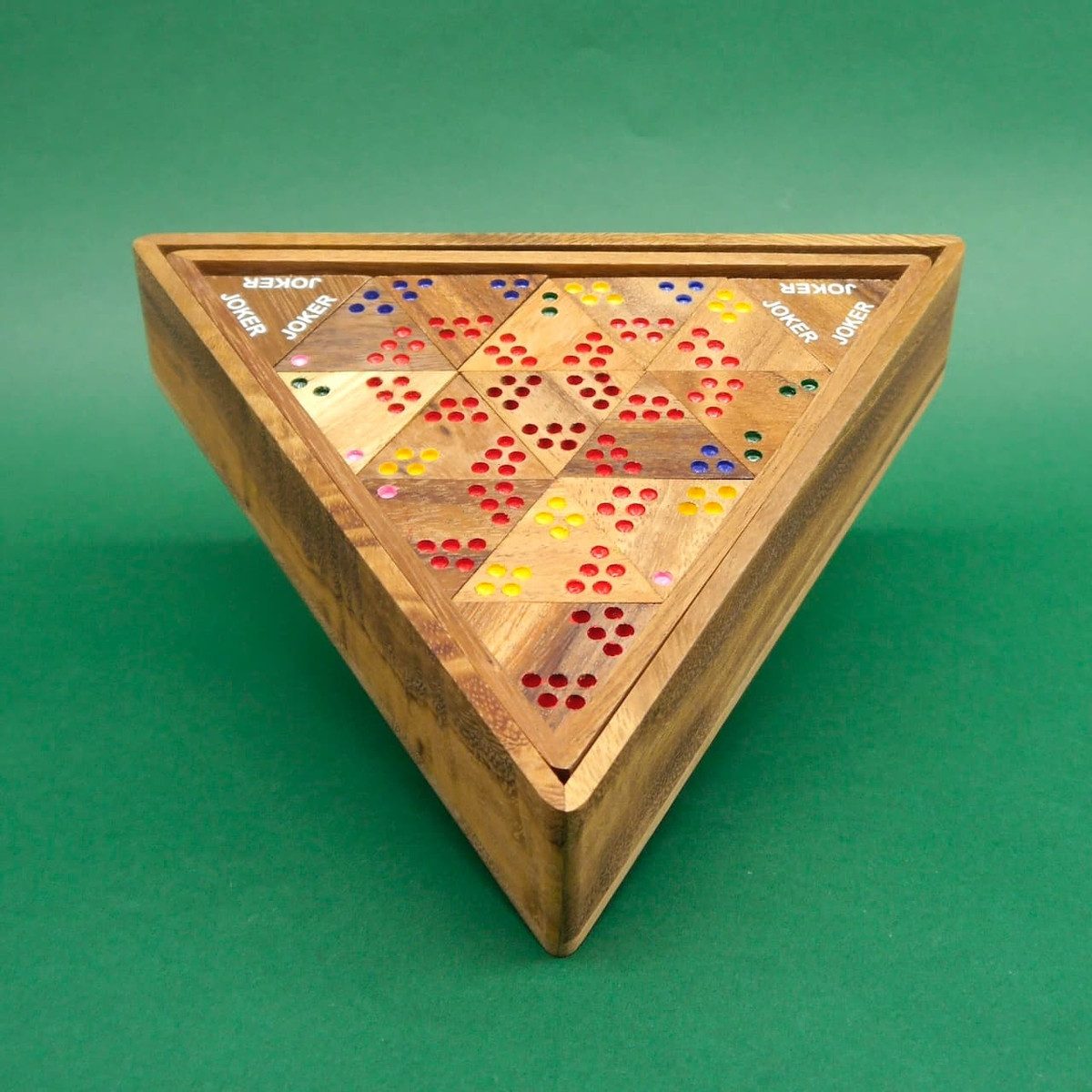 ROMBOL Denkspiele Spiel TRIDOMINO - Variante von Domino inkl. Joker, Legespiel, Holzspiel