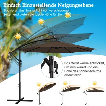 COSTWAY Sonnenschirm Ø 300cm, LED-Solar-Beleuchtung, UV-beständig, neigbar