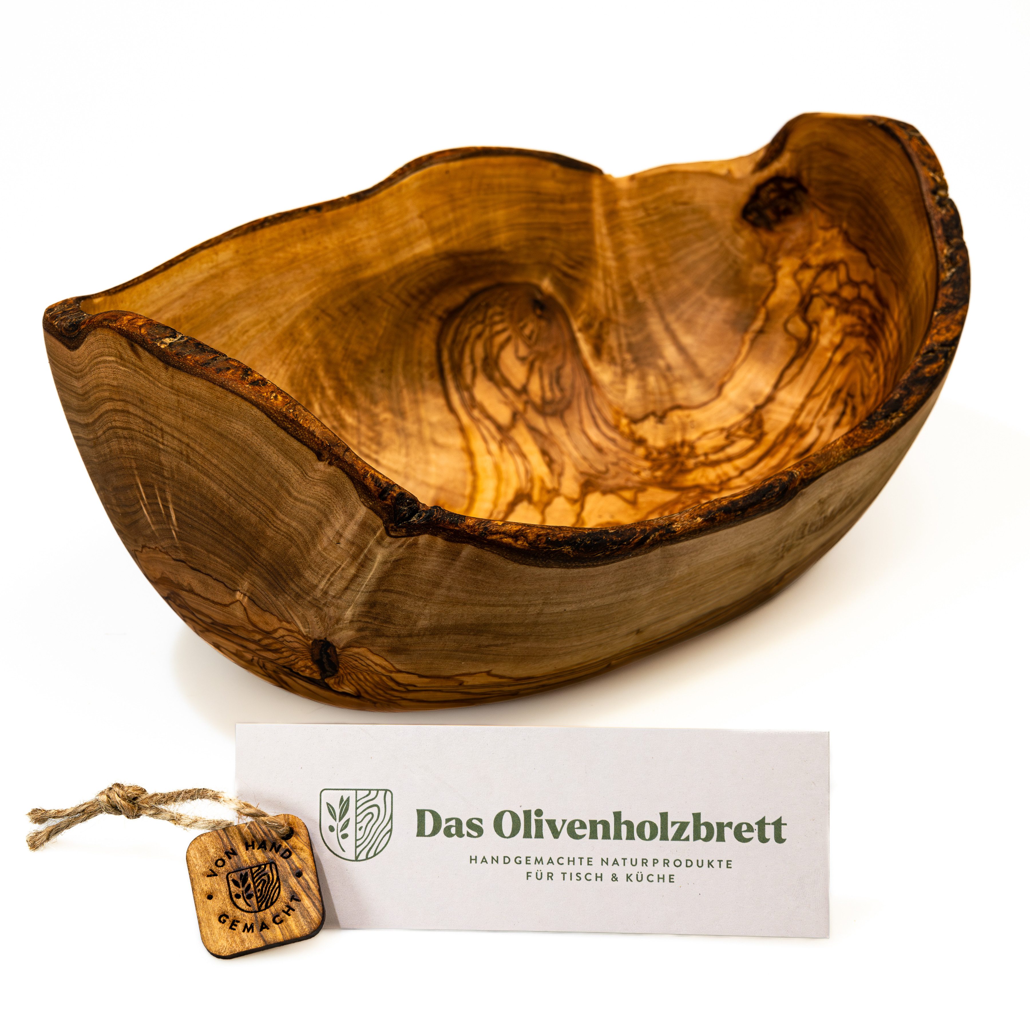 dasOlivenholzbrett Brotschale 2er oder 3er Set Obstschale oval aus Olivenholz mit Naturrand, Olivenholzschale30und35cm