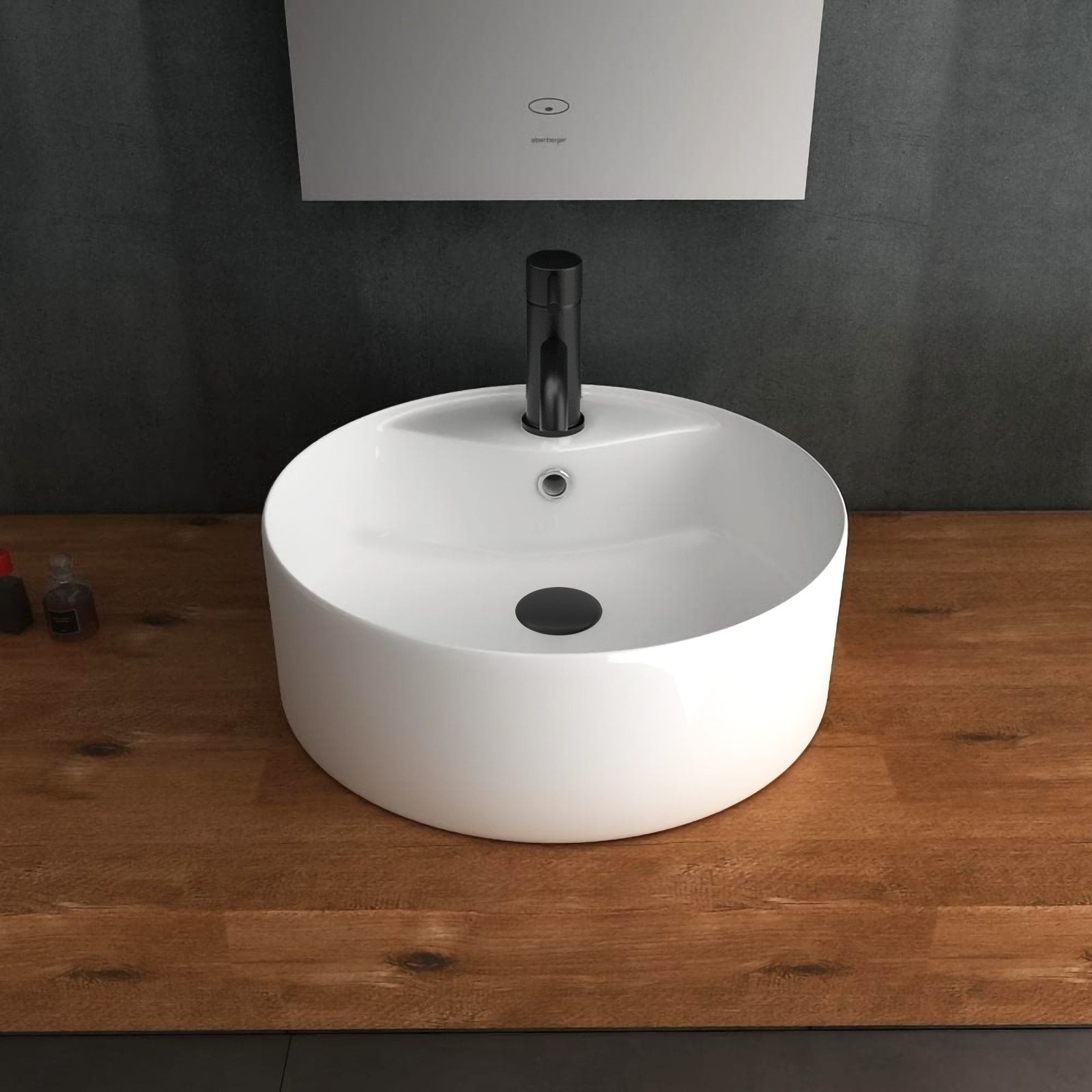 Alpenberger Aufsatzwaschbecken Rund - Mini Waschbecken Klein - Waschtisch Waschschüssel Waschschale (1-tlg., 1-St., Handwaschbecken), Aufsetzbare Washbasin pflegeleicht & hygienisch mit Lotuseffekt