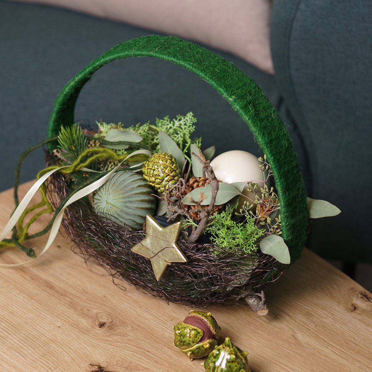 Viana Streudeko Dekoring Jute Grün Dunkelgrün Ø30cm Türdeko Wanddeko Set 2St