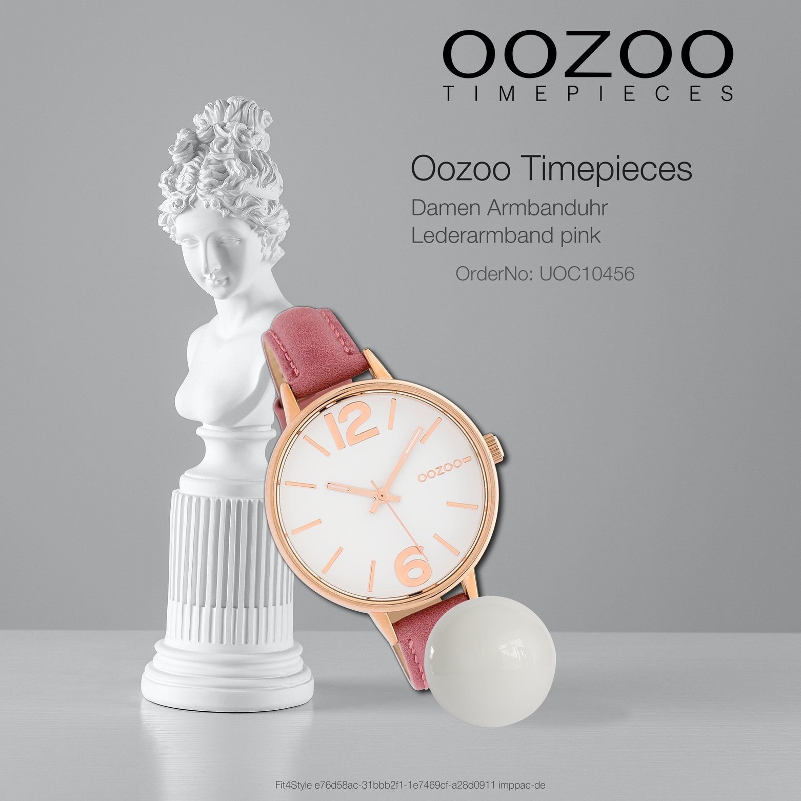 OOZOO Quarzuhr Armbanduhr Timepieces, Oozoo Fashion pink, groß rund, Lederarmband Damenuhr Damen OOZOO 42mm), (ca.