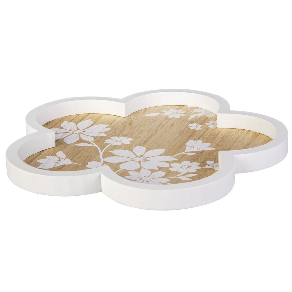 MICA Dekoteller Dekotablett in Blumenform - weiß/braun - ca. 29 x 2 x 28,5 günstig online kaufen