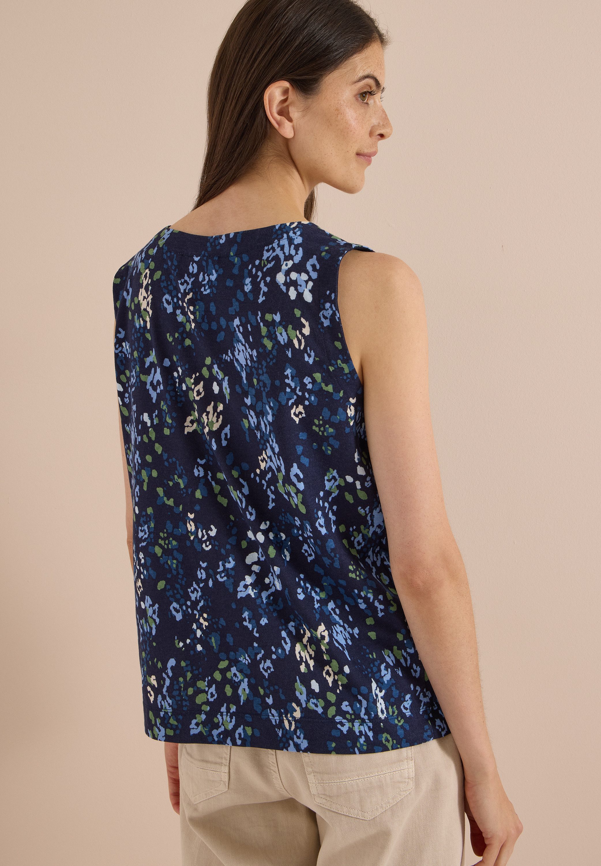 CECIL Shirttop Sommertop mit Rounded V-Neck und grafischem Muster