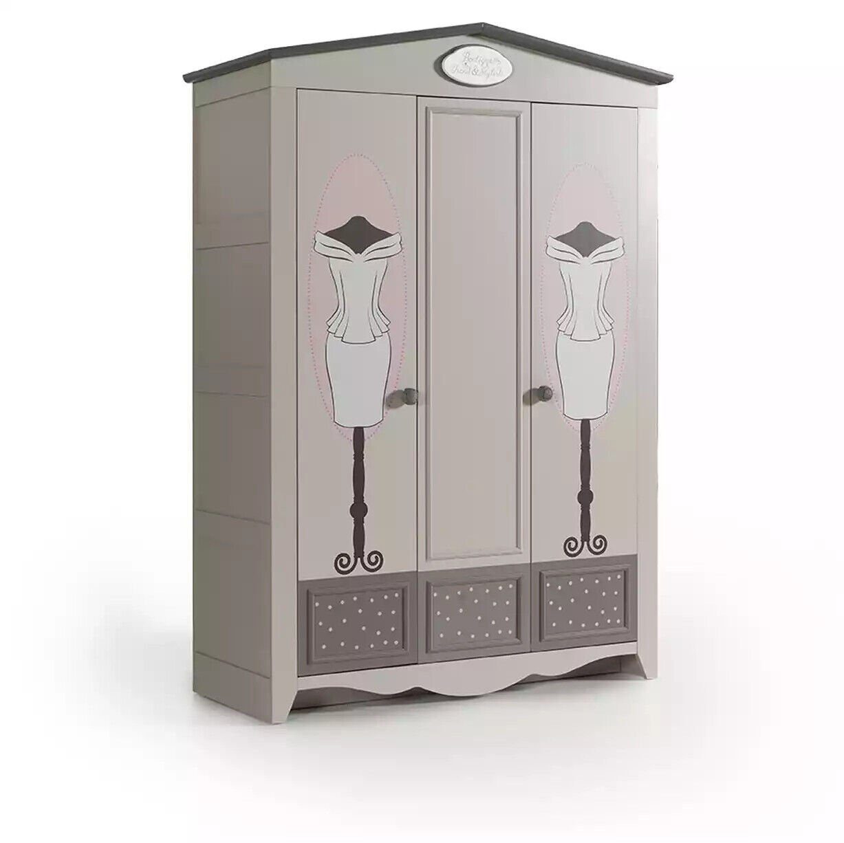 Möbel Schrank (1-St., Made Luxus Drehtürenschrank Design Grau Europe Holz JVmoebel Kleiderschrank 3 in Kleiderschrank) Tür