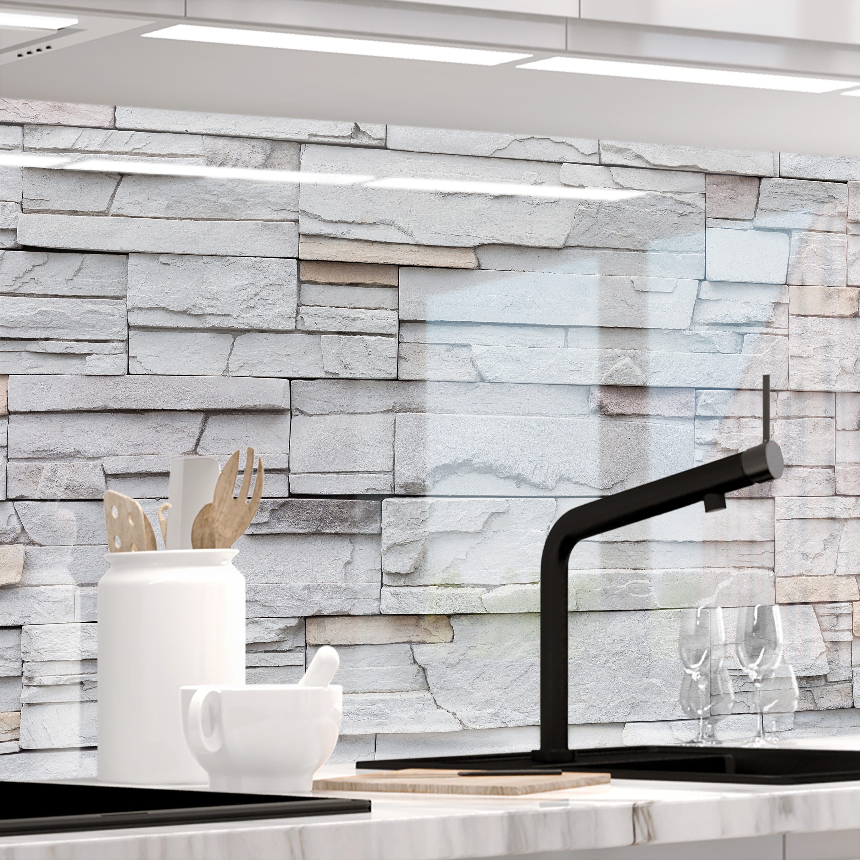 Stickerprofis Küchenrückwand BRUCH STEINWAND (Glasoptik), (Premium), hält auf besonders vielen Öberflächen