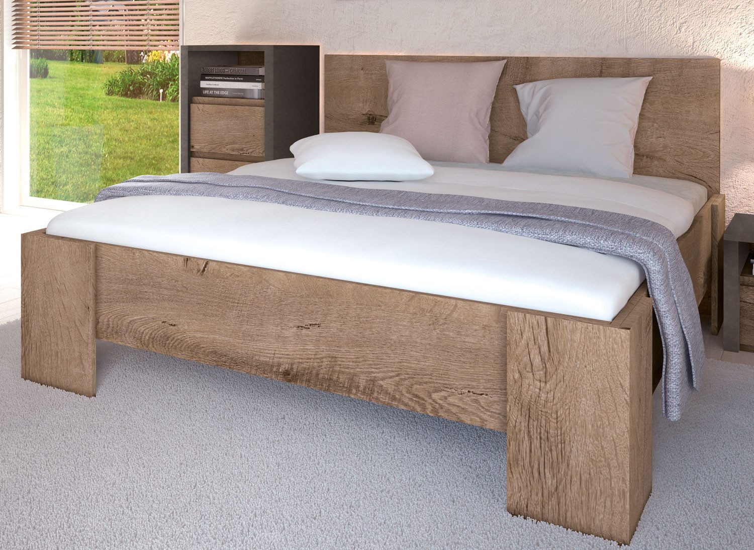 Feldmann-Wohnen Futonbett Montana (Lieferung ohne Lattenroste, Bettwaren, Matratzen und Dekoration, 1-tlg., moderne Optik, ohne Lattenrost, Matratze, Bettwaren), 180x200cm Eiche Lefkas