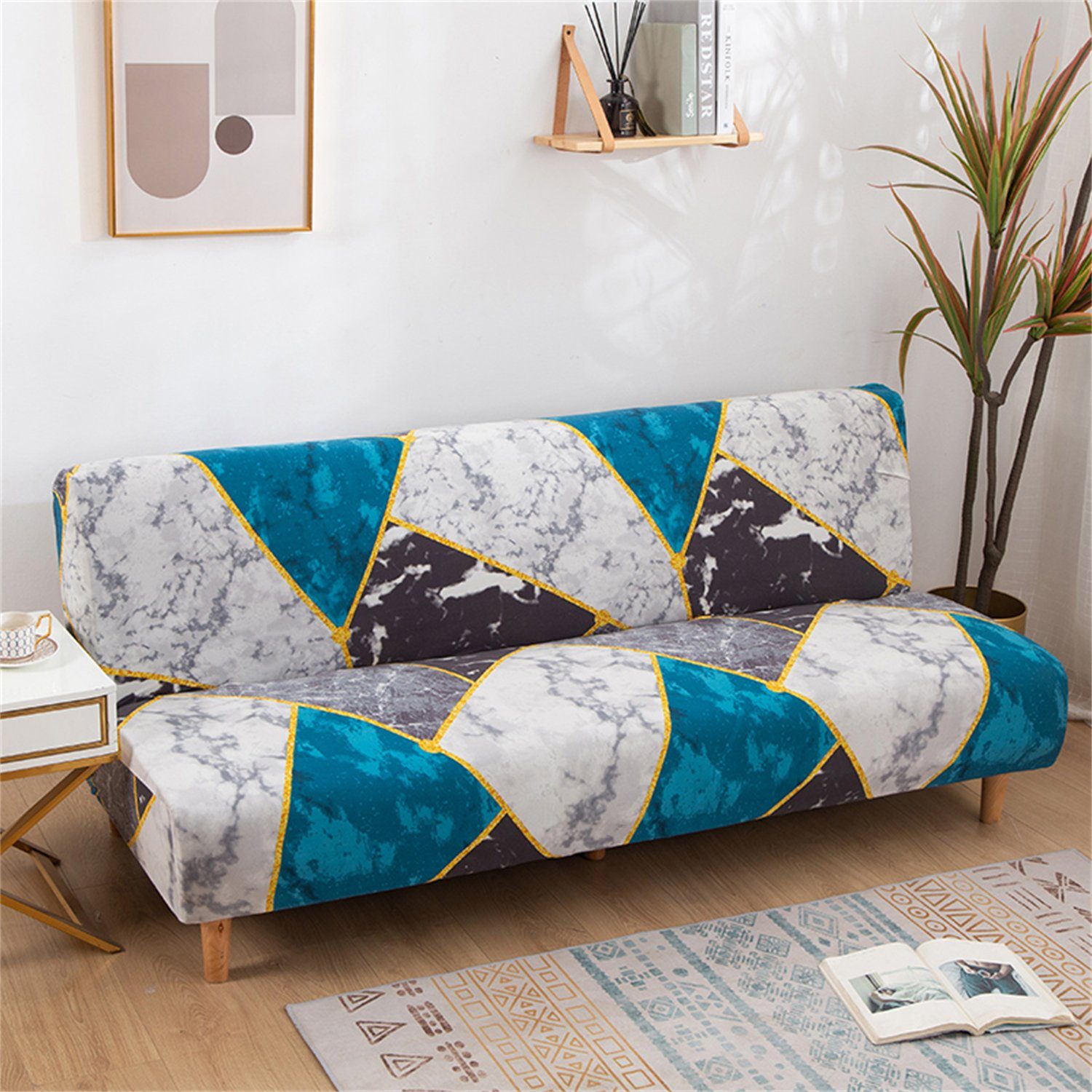 Couch-Möbelschutz Sofahusse, HOMEIDEAS, Gedruckt Blau Sofabezug, ärmellos