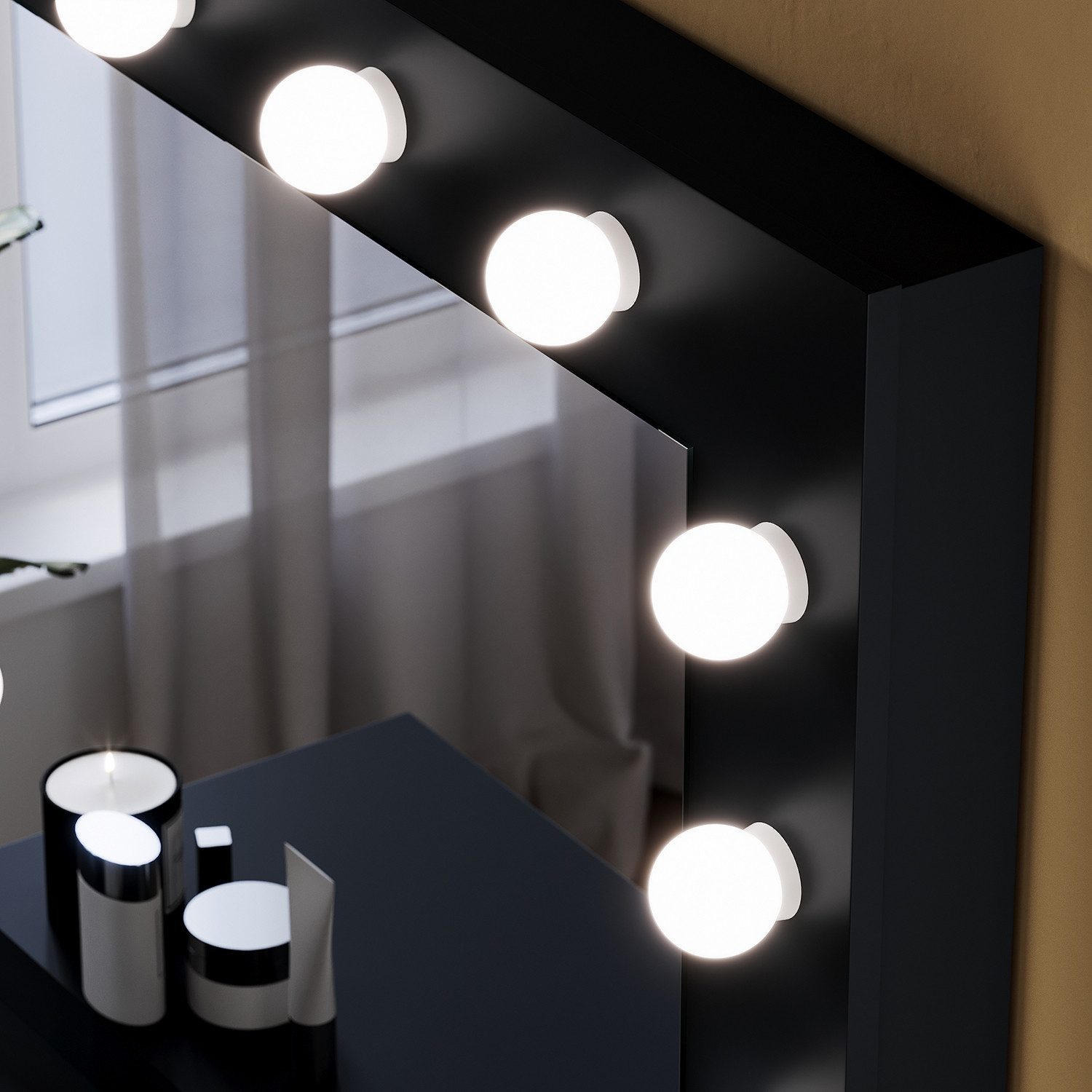SONNI Schminktisch Moderne schwarze Schminktische, mit Spiegel, Hocker, Schublade,Kosmetiktisch,3 Lichtmodi – Bild 4 von 5