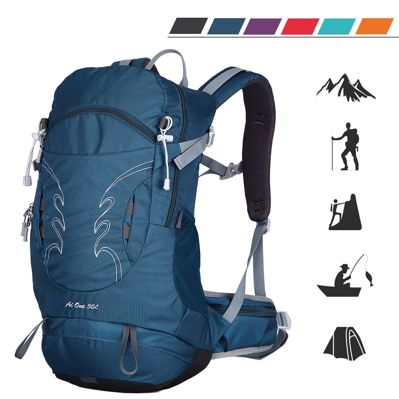 TAN.TOMI Wanderrucksack »30L Großer Wanderrucksack mit Rückenbelüftung,  Wasserdicht« (Einschließlich Regenschutz), mit Regenschutz für Outdoor  Reisen Camping Trekking