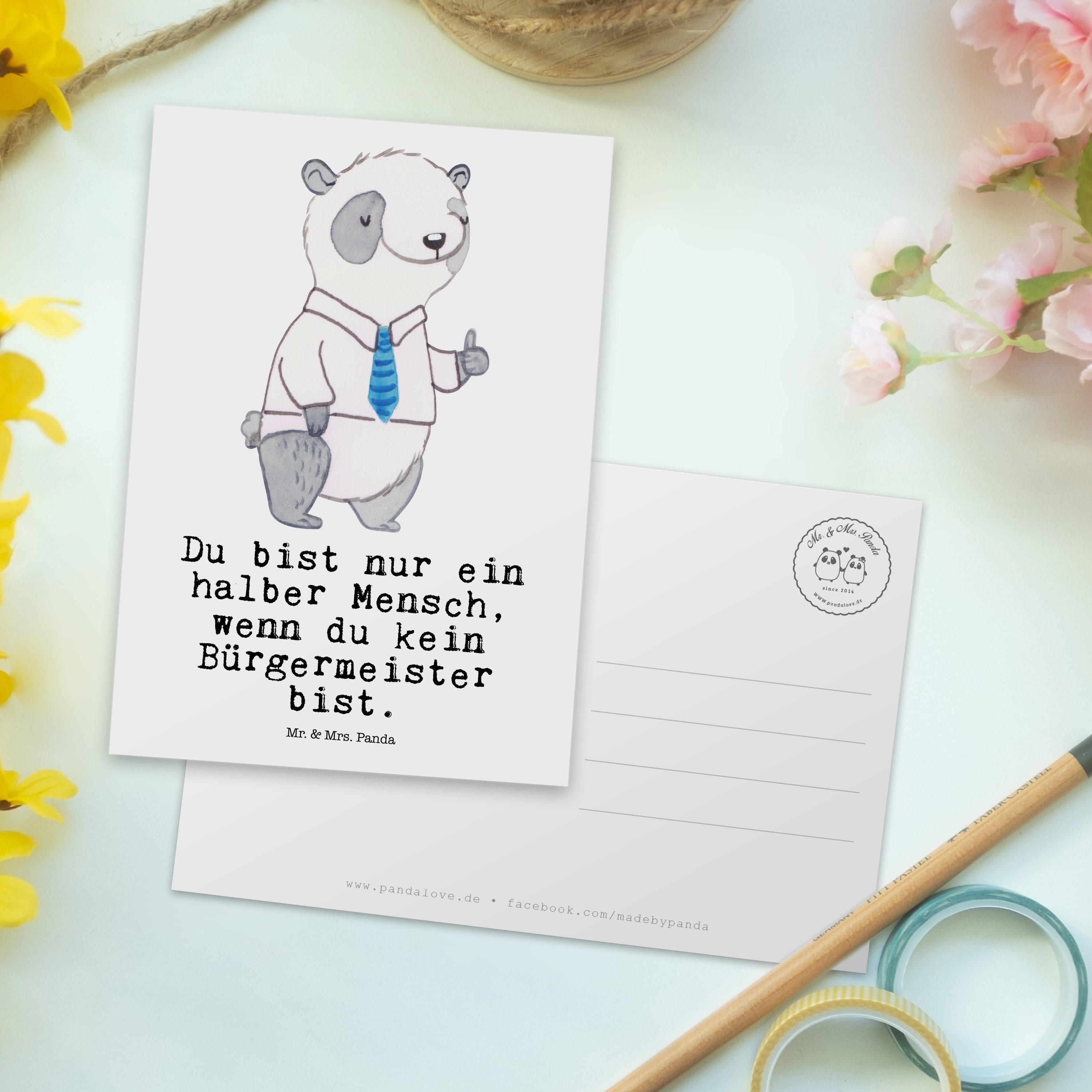 Mr. & zum mit Panda Mrs. Geschenk, Bürgermeister - Weiß - Bürgermeister Postkarte Geschenk Herz