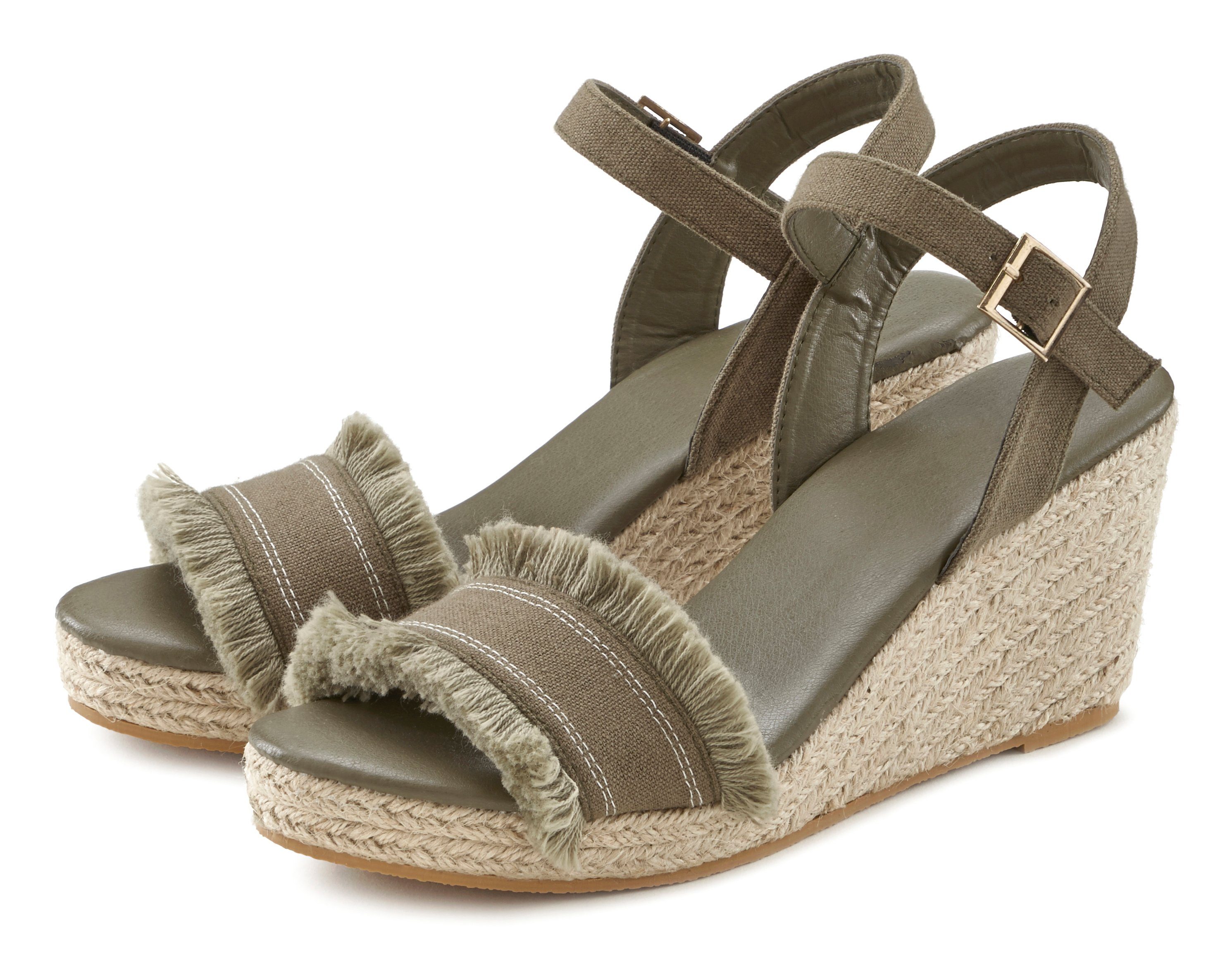 Vivance Keilsandalette Riemchensandale mit Keilabsatz in Bast-Optik VEGAN khaki