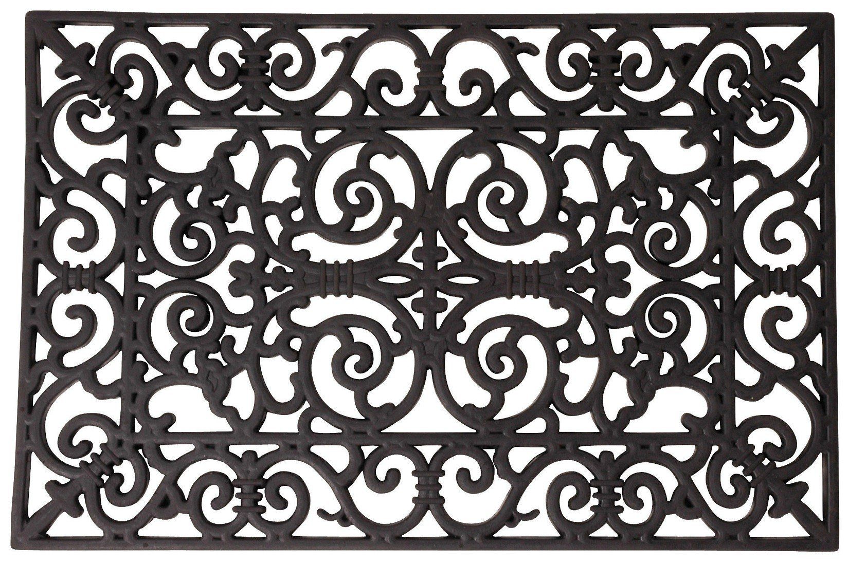 esschert design Fußmatte Fußmatte Tür Matte Fußabtreter eckig Gummi groß Ornamente schwarz