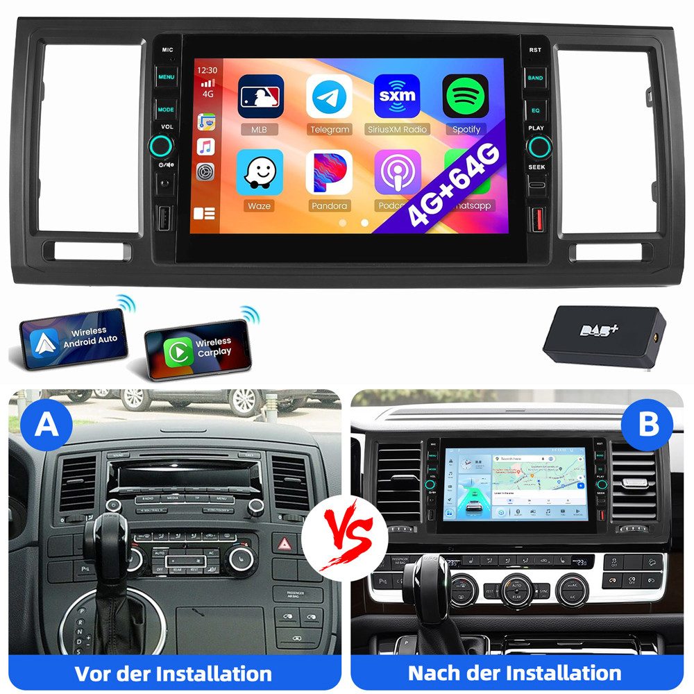 ESSGOO Für VW T6 Transporter Multivan Android 15 Autoradio USB Type-C Autoradio (RDS, Digitalradio (DAB), FM, AM)