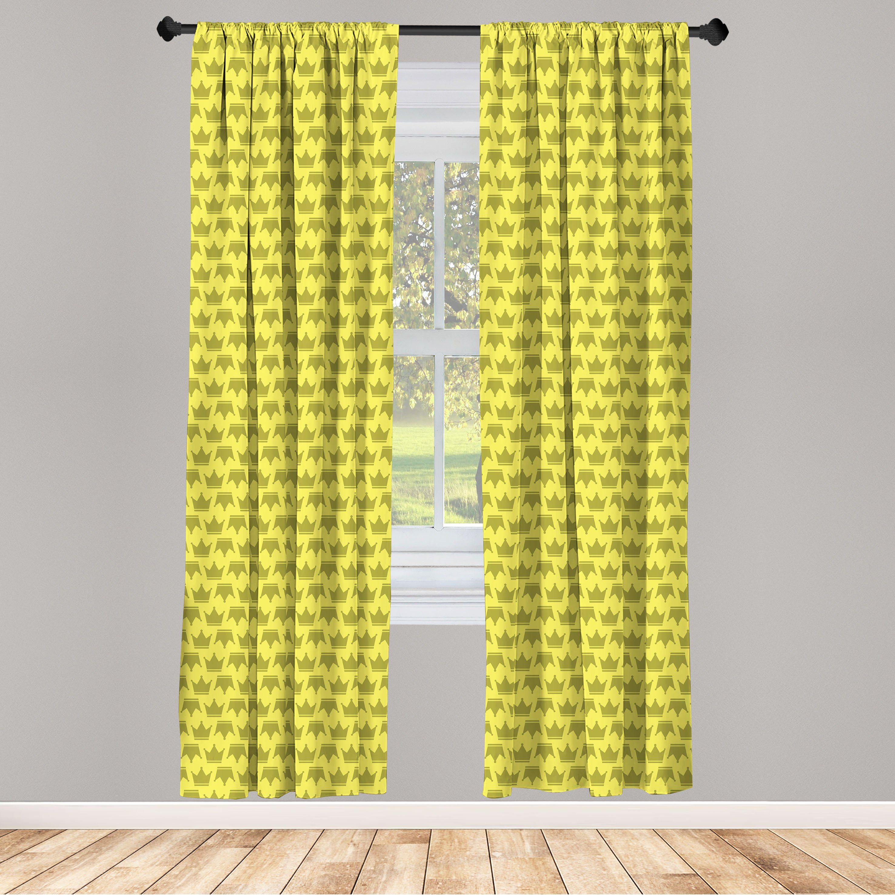 Gardine Vorhang für Wohnzimmer Schlafzimmer Dekor, Abakuhaus, Microfaser, königlich Retro Crown Piktogramm Muster