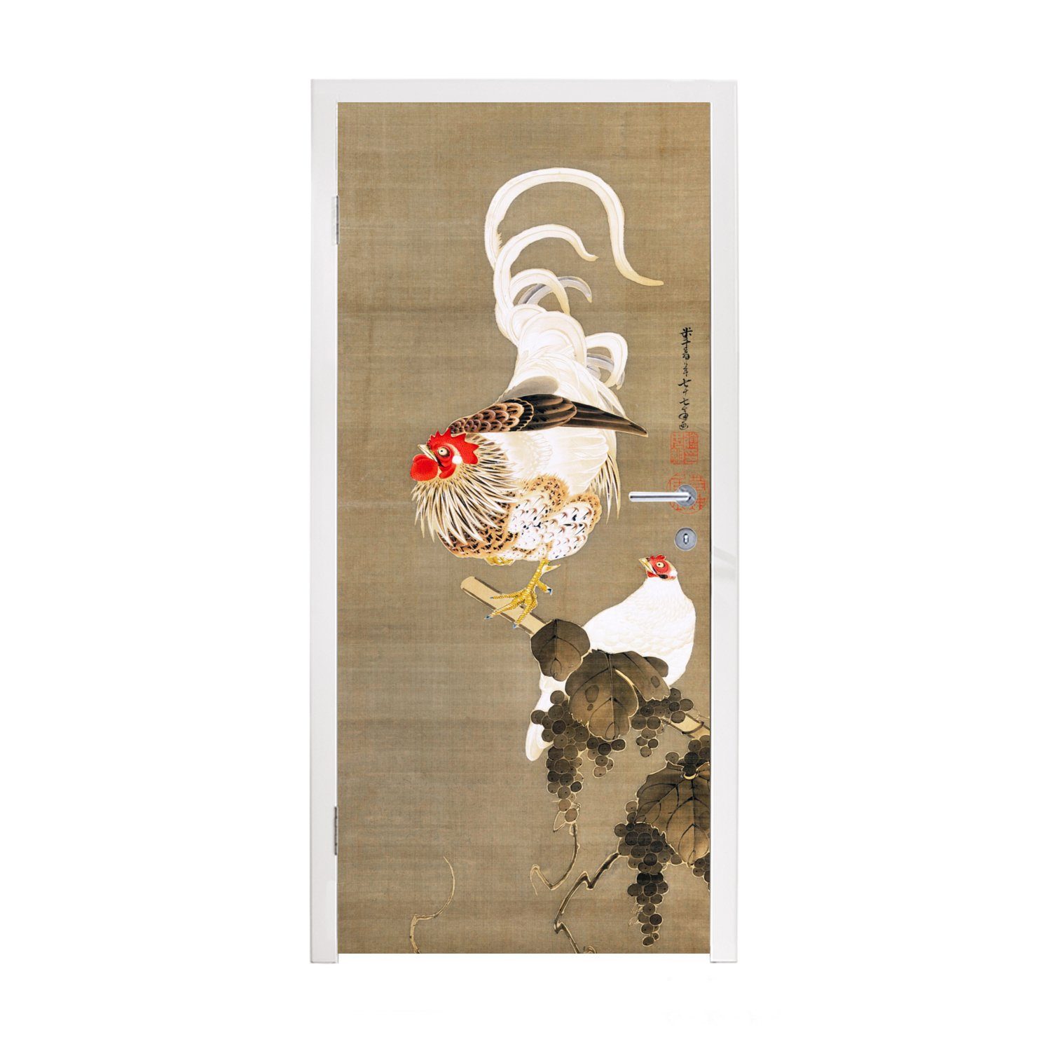 MuchoWow Türtapete Raster - Itō Jakuchū, Matt, bedruckt, (1 St), Fototapete für Tür, Türaufkleber, 75x205 cm