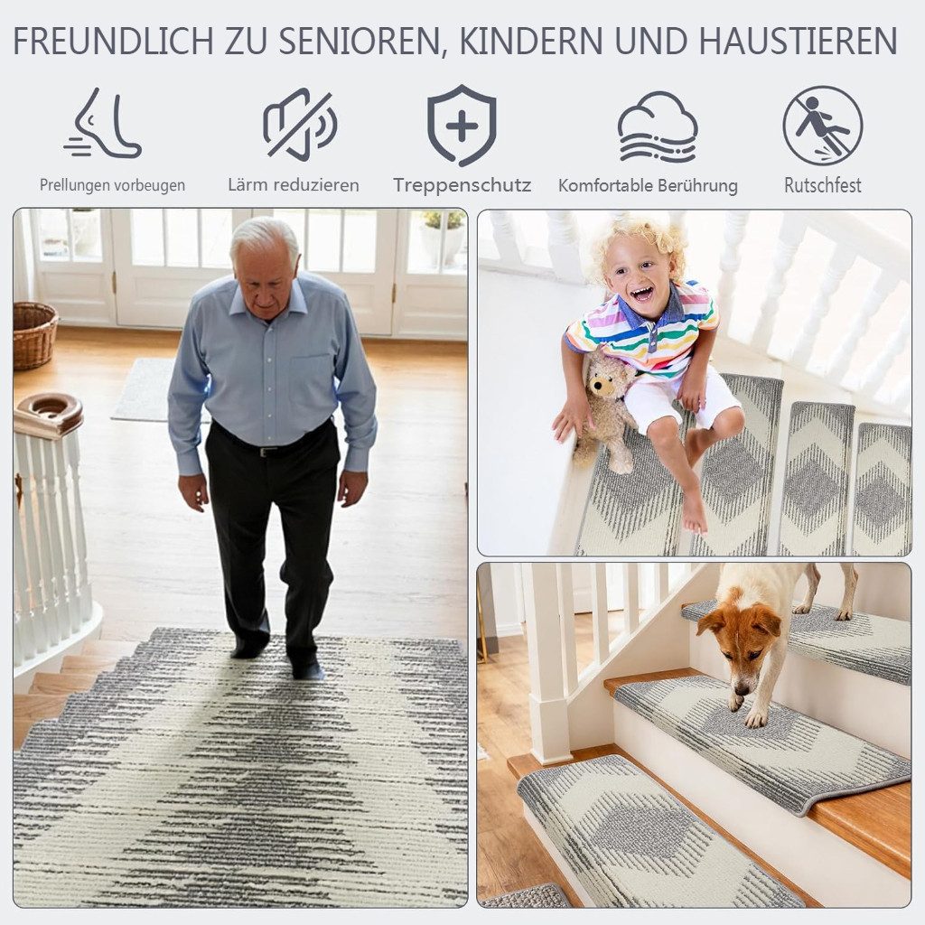 MECO Stufenmatte, Rechteckig, Höhe: 0.75 mm, Rutschfeste Bullnose Treppenstufenmatten 15er Set, selbstklebend