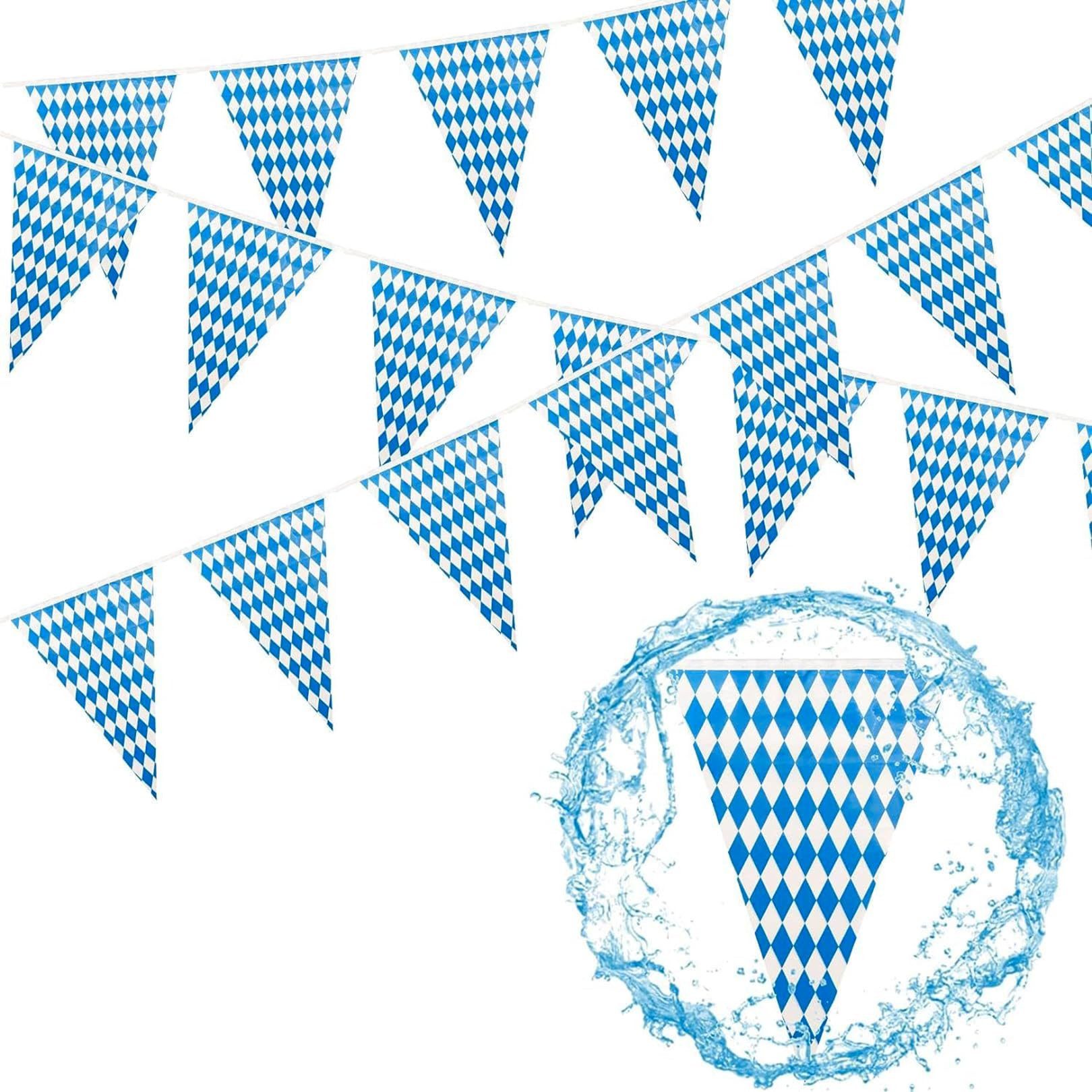 FOUORTUNATE-BEE Wimpelkette 3er Set Wimpelgirlanden Blau-Weiß, je 10 m, Rautenmotiv für Partys, 3er Set Blau-Weiße Wimpel, 10 m je Girlande, Deko für Garten und Feste