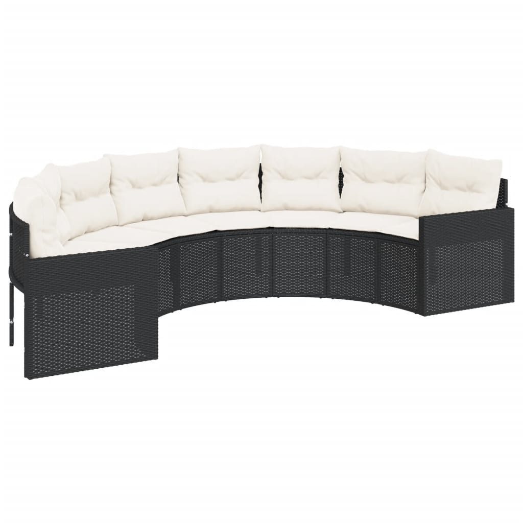 vidaXL Loungesofa Gartensofa mit Kissen Halbrund Schwarz Poly-Rattan, 1 Teile