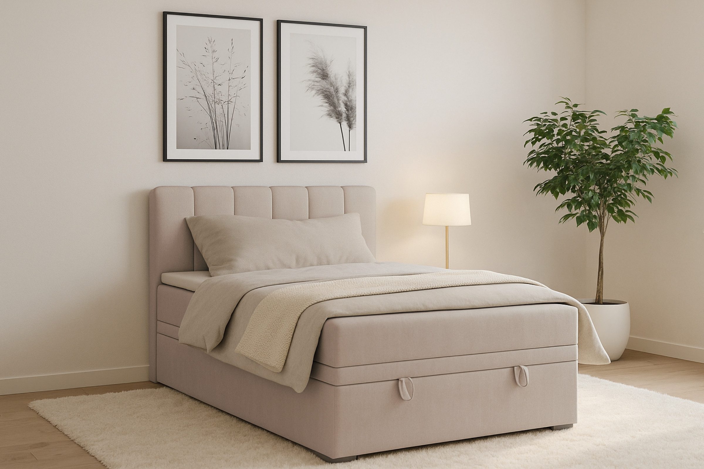 Deine Möbel 24 Boxspringbett DAVID MINI Boxbett Polsterbett Kompletbett Velours Samt (Jugendbett Jugendzimmer Schlafzimmer Bett, 3-St., 100x200 120x200 Creme Beige Hellgrau Grau Anthrazit Schwarz), mit einer durchgehenden Matratze Taschenfederkern-Matratze 7 Zonen H4