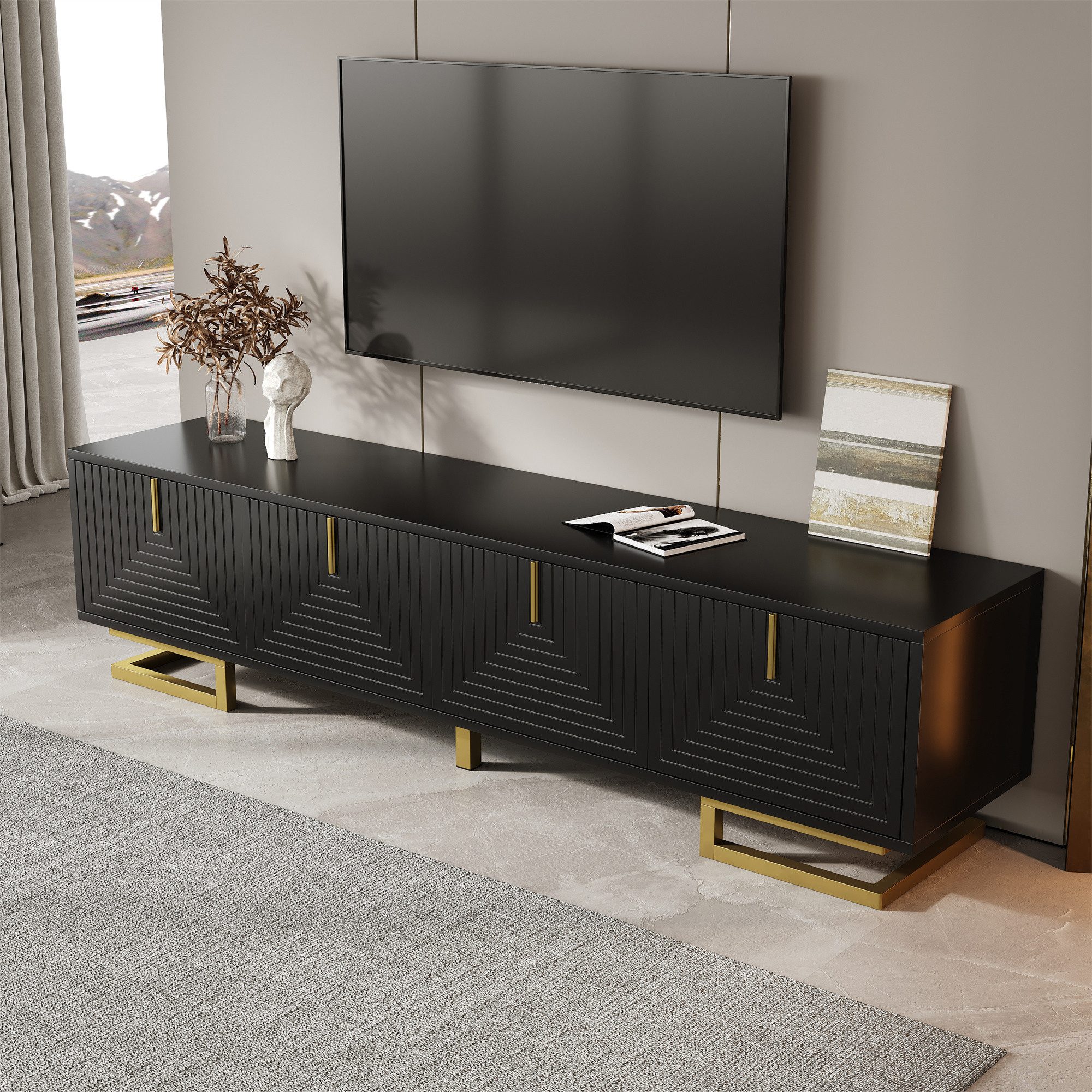 Odikalo TV-Schrank TV-Ständer TV Bank Lowboard Fernsehschrank Medienschrank Weiß Schwarz 160*38*44,5cm