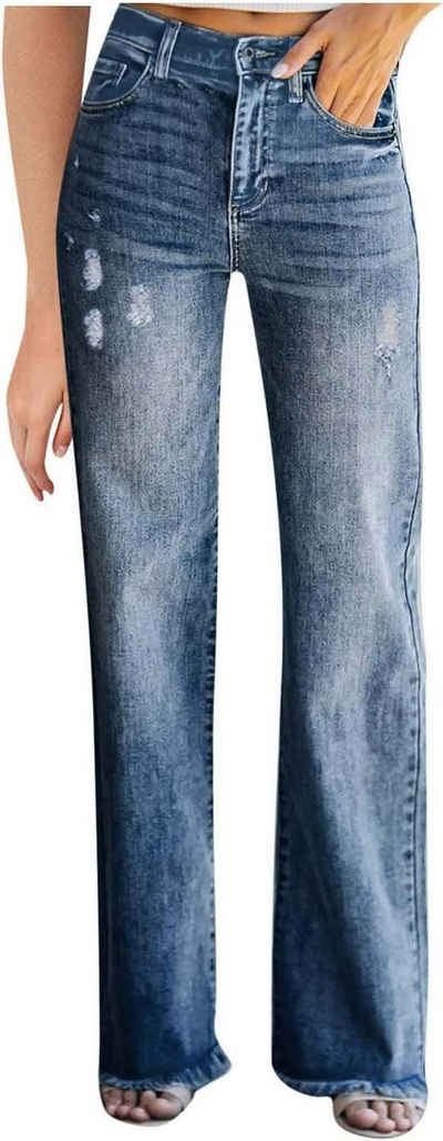 FIDDY Schlaghose Jeans Baggy Für Fraue Damen Low Waist Wide Leg Jeans Fit Jeans Hose