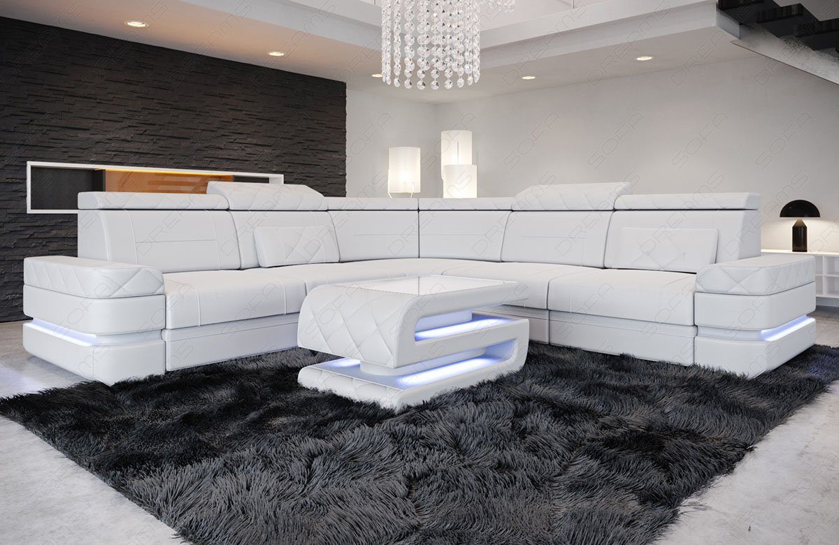 Sofa Dreams Ecksofa Couch Sofa Leder Positano L Form Ledersofa, mit LED, mit Stauraum, Designersofa