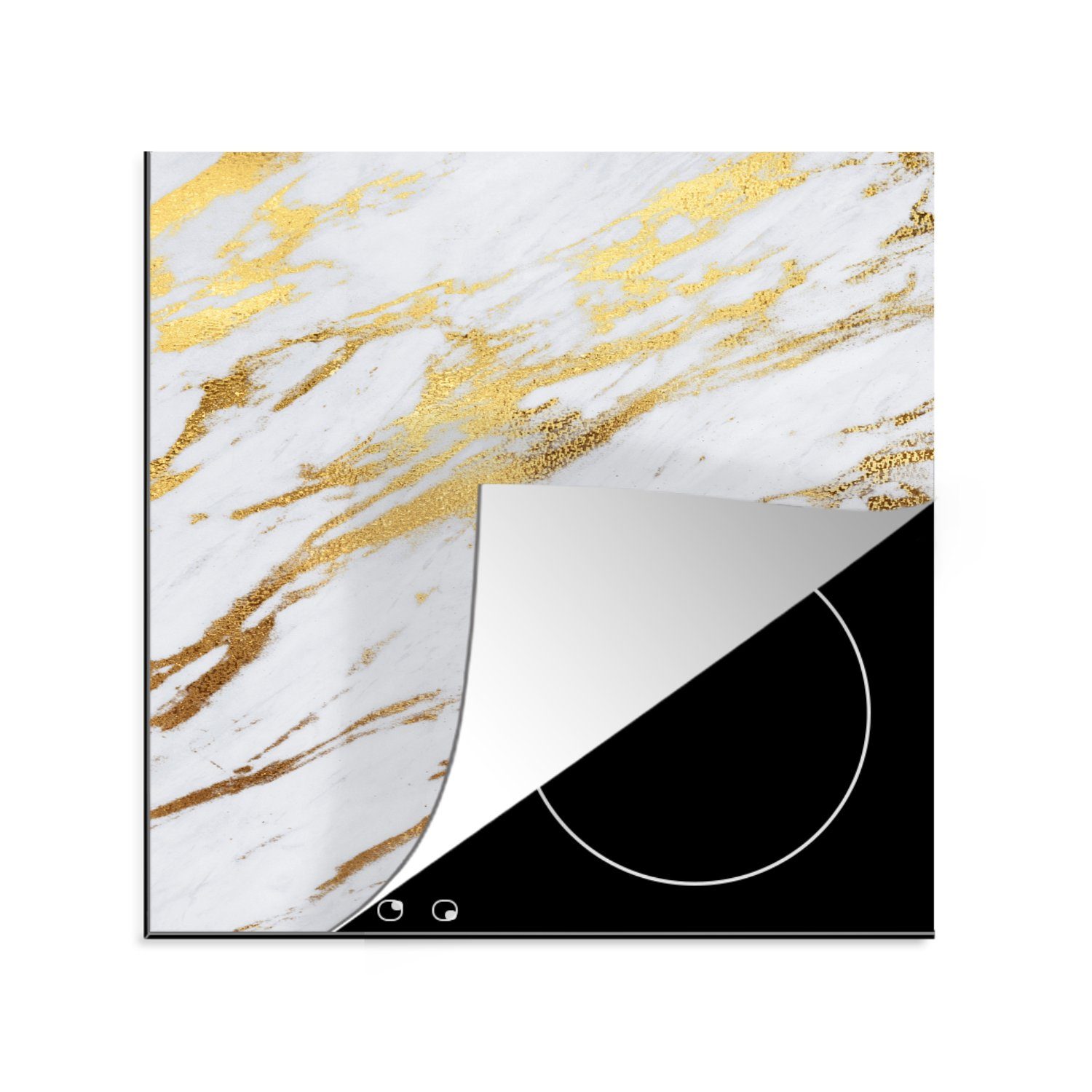 MuchoWow Herdblende-/Abdeckplatte Marmor - 78x78 küche Gold, für cm, tlg), (1 - Arbeitsplatte Ceranfeldabdeckung, Vinyl, Weiß