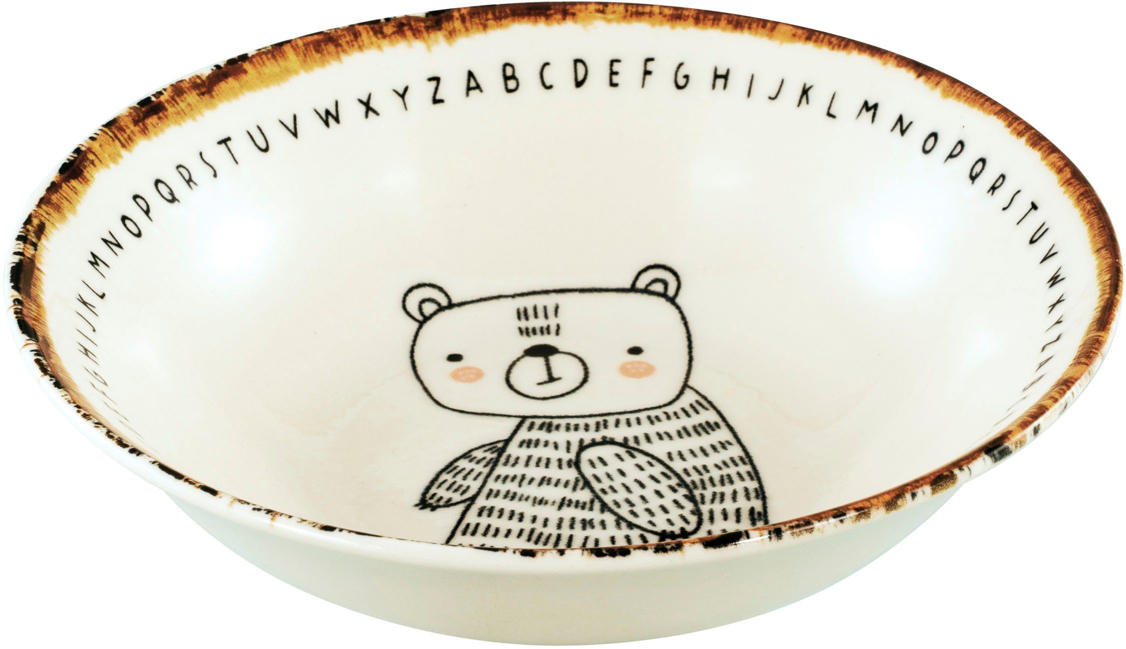 CreaTable Müslischale Freunde des Waldes, Schale 18,5 cm, 4-tlg., Steinzeug, (Set, 4-tlg), Unregelmäßig gefärbter Rand, Unikat