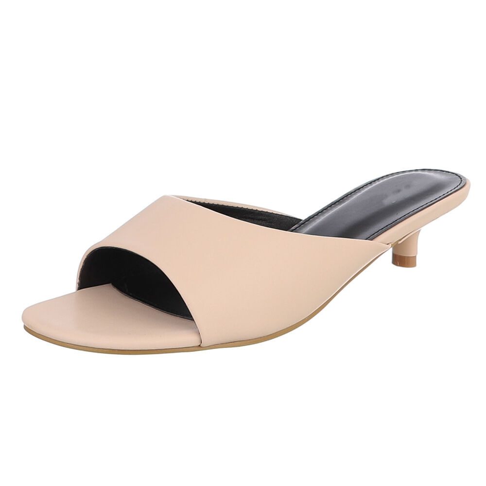 Ital-Design Damen Mules mit Blockabsatz und offener Spitze Pantolette (91849349) Pfennig-/Stilettoabsatz Pantoletten in Apricot