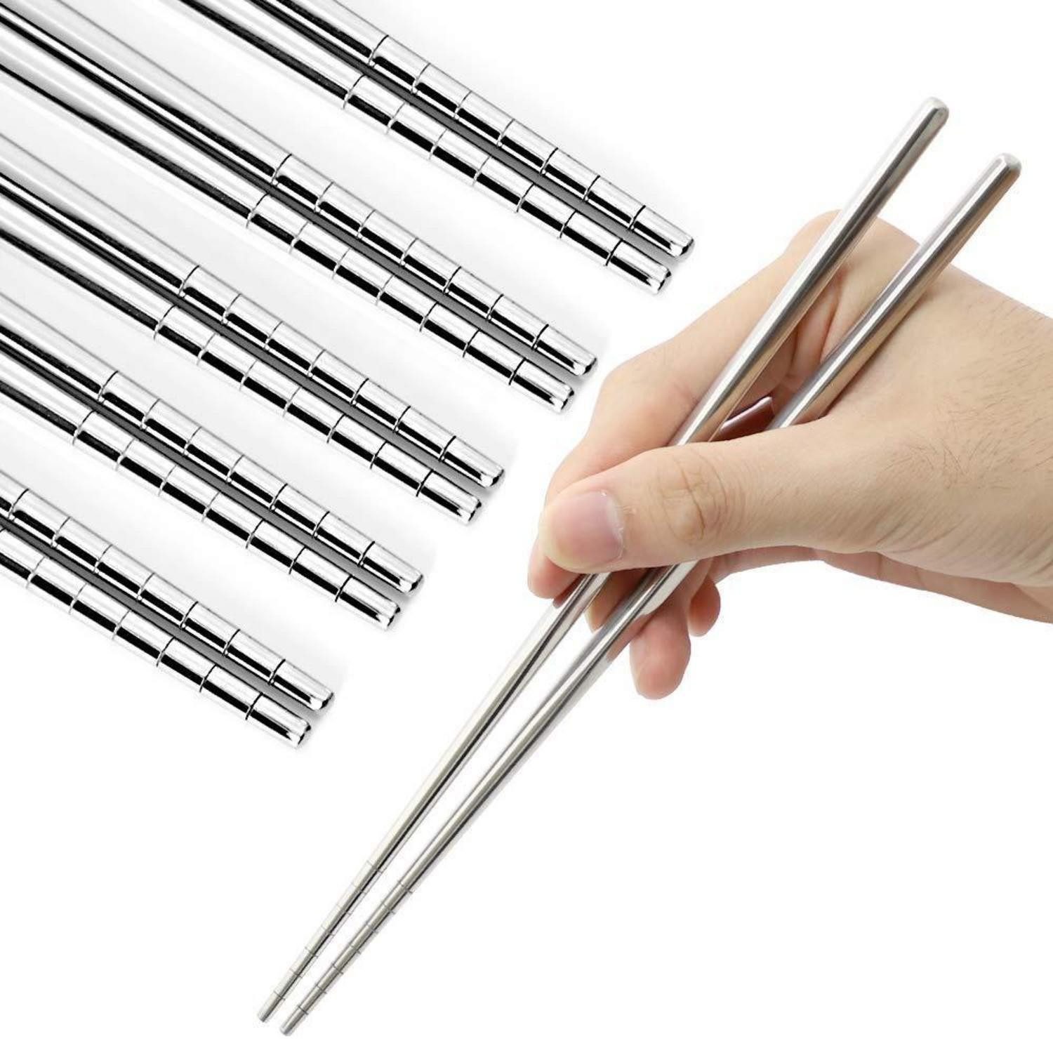 LuxusKollektion Essstäbchen Essstäbchen Edelstahl 5 Paar hohl silber rutschfest