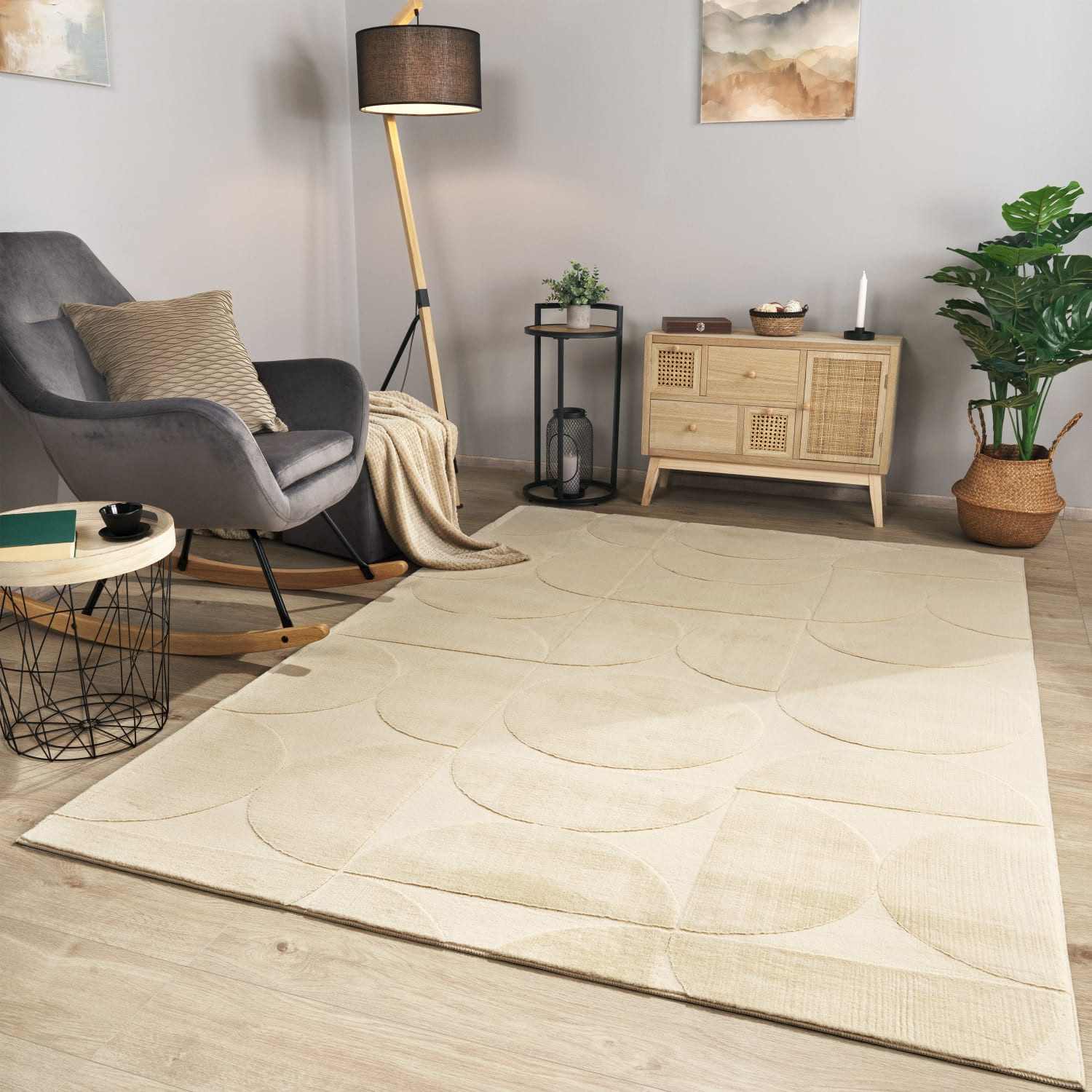 TT Home Teppich Diele, Esszimmer, Flur, Schlafzimmer, Wohnzimmer, Rechteckig, Höhe: 14 mm, Wohnzimmer Teppich Esszimmer Kurzflor Geometrische Optik Skandi Boho U