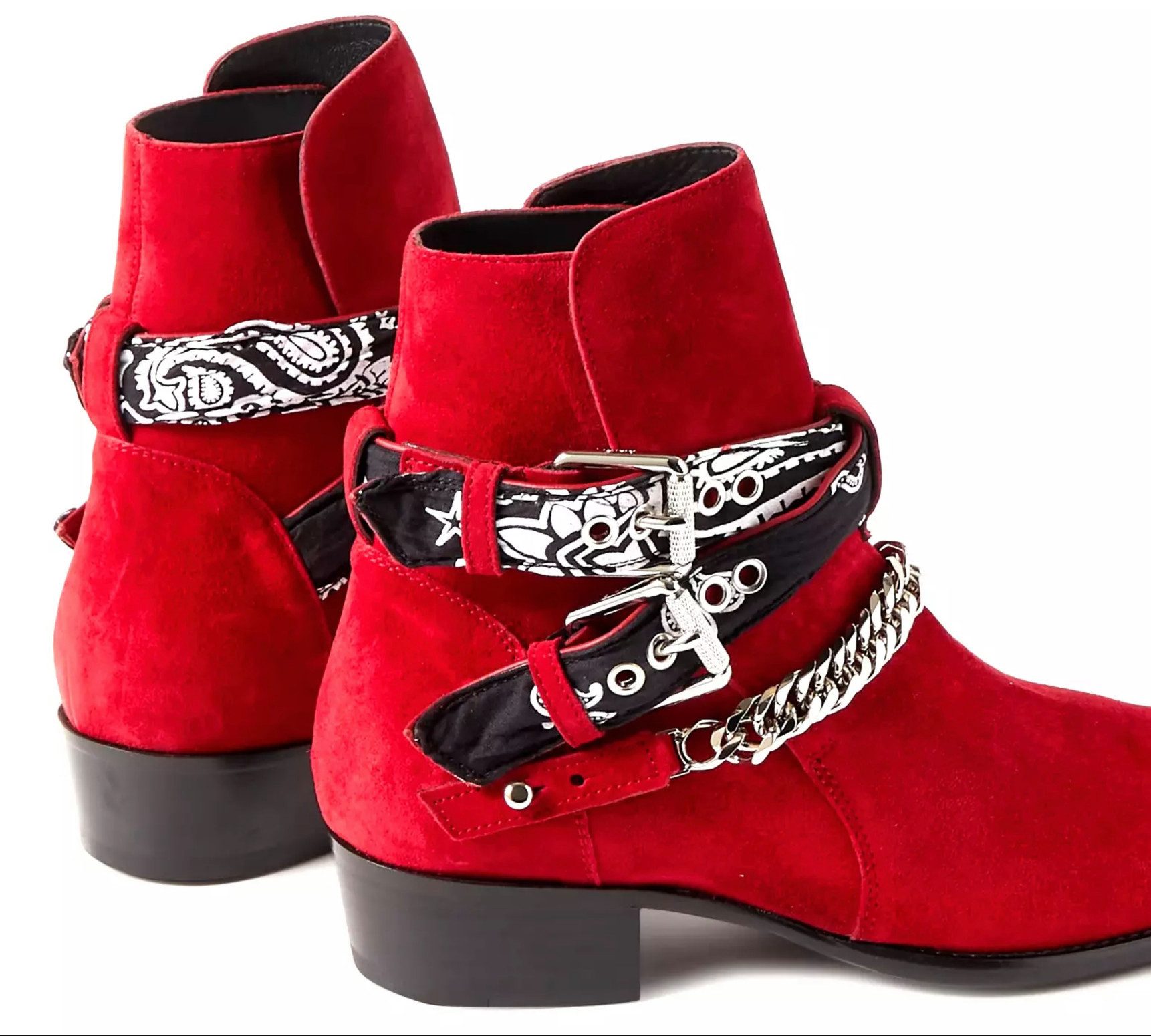 AMIRI Jodhpur Ketten Schuhe Bandana Suede Schuhe Bootsschuh Crossover-Bandana-Riemen, Silberfarbene Kette