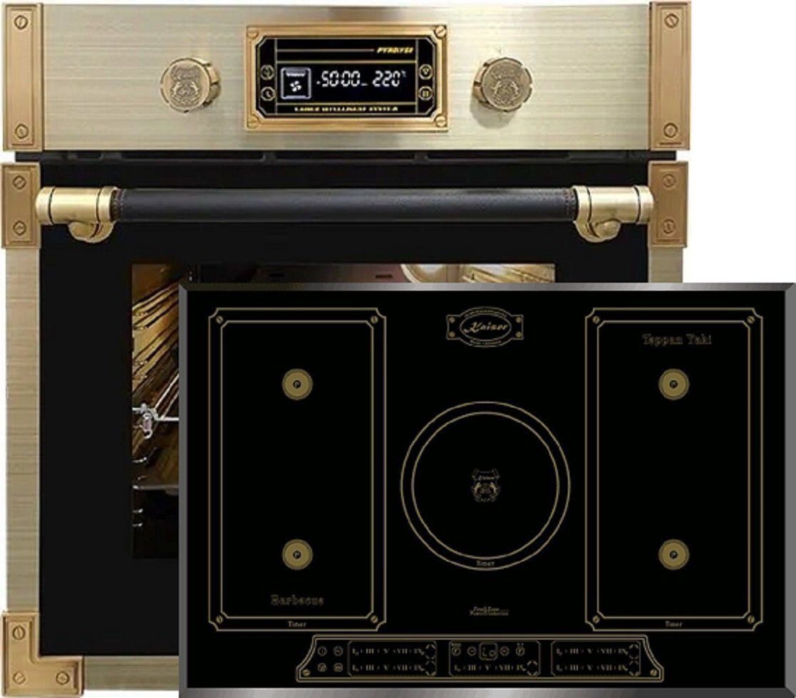 Kaiser Küchengeräte Backofen-Set Herd Set Autark Retro Pyrolyse Einbau Backofen 73L, 60 cm+Induktionskochfeld 77cm EH 6427 AD+KCT 7797 FI Em., mit 1-fach-Teleskopauszug