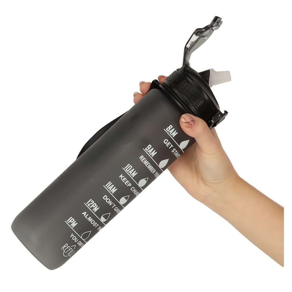 Ikonka Trinkflasche Motivations-Wasserflasche 1L – Tritan, BPA-frei, mit Strohhalm, Motivations-Wasserflasche mit Strohhalm und Messskala, 1L