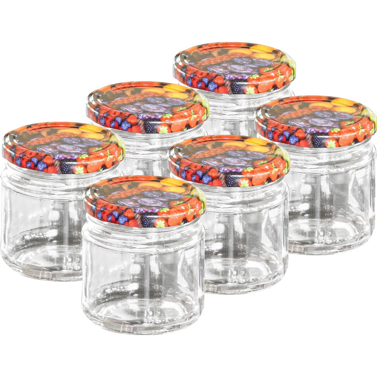 Casativo Einmachglas Sturzgläser 315ml mit Früchte-Dekor: Einmachgläser luftdicht & schick, Glas, (6-tlg), Luftdichte Aufbewahrung von Lebensmitteln