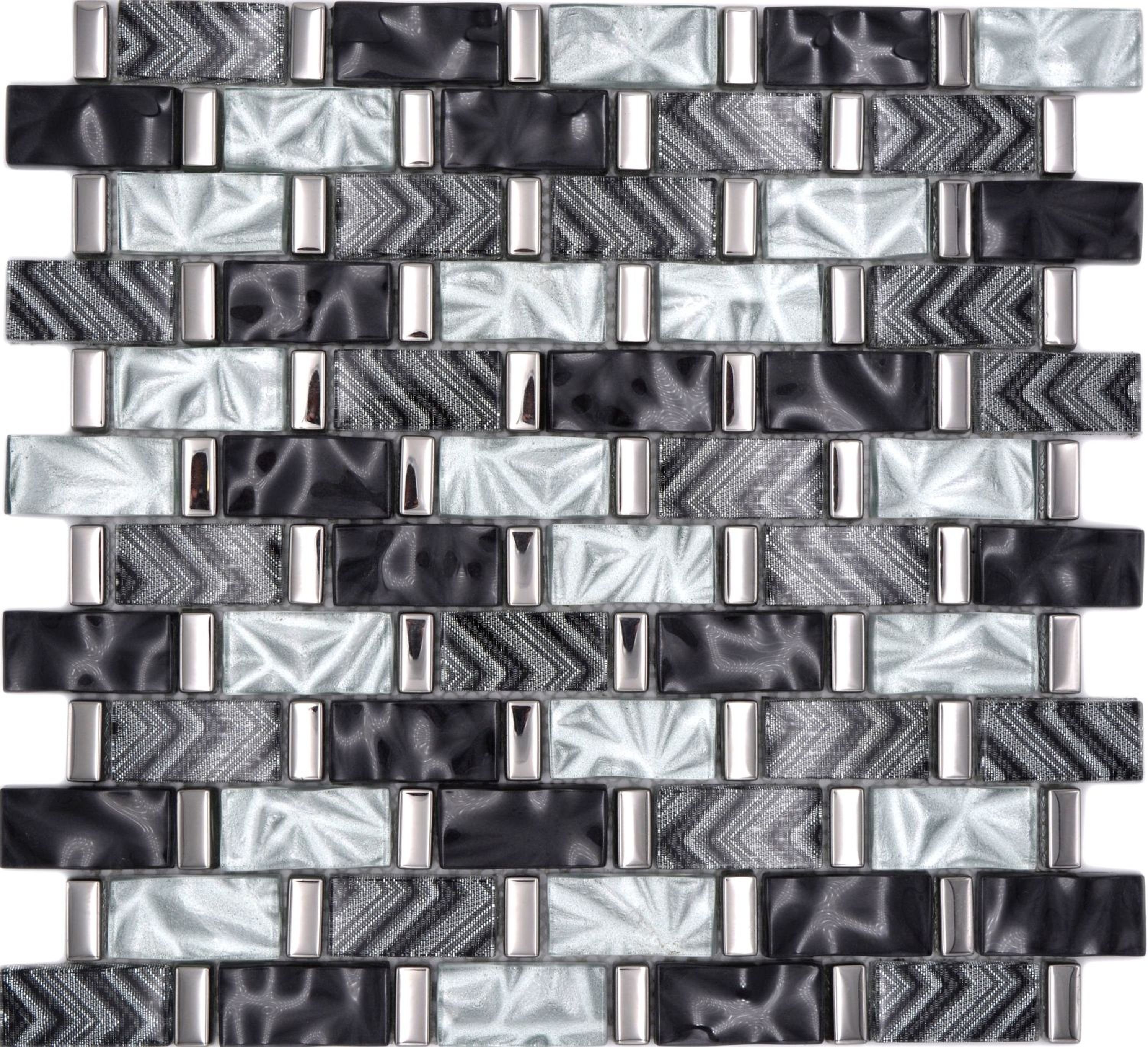 Mosani Wandfliese Glasmosaik silber Mosaikfliese glänzend grau schwarz