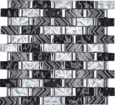 Mosani Wandfliese Glasmosaik Mosaikfliese grau schwarz silber glänzend