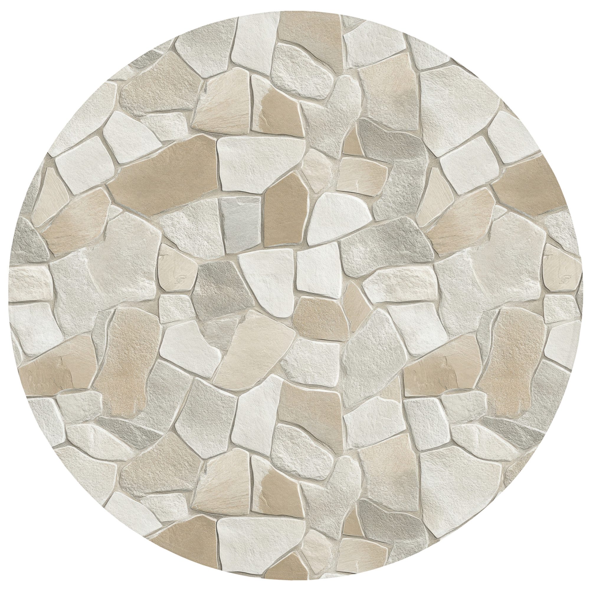 OnlyWow Badematte Mosaik - Steine - Beige, Höhe 10 mm, Polyester, Rund, Badezimmerteppich, Badteppich, Rutschfest, Badvorleger, Waschbar