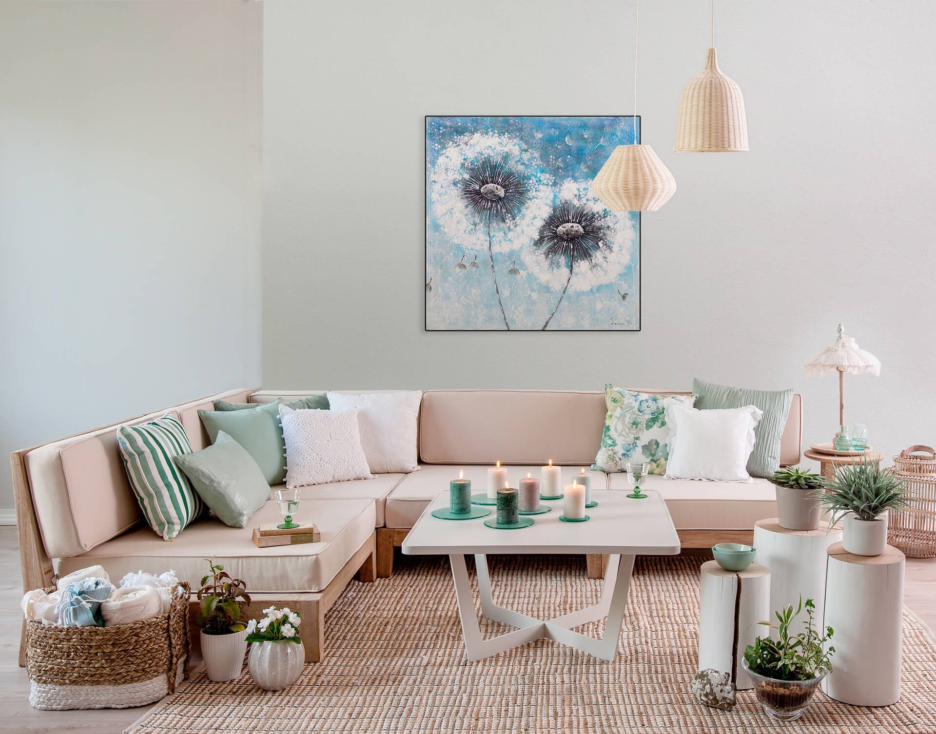 KUNSTLOFT Gemälde Pompon Flowers 80x80 cm, Leinwandbild 100% HANDGEMALT Wandbild Wohnzimmer