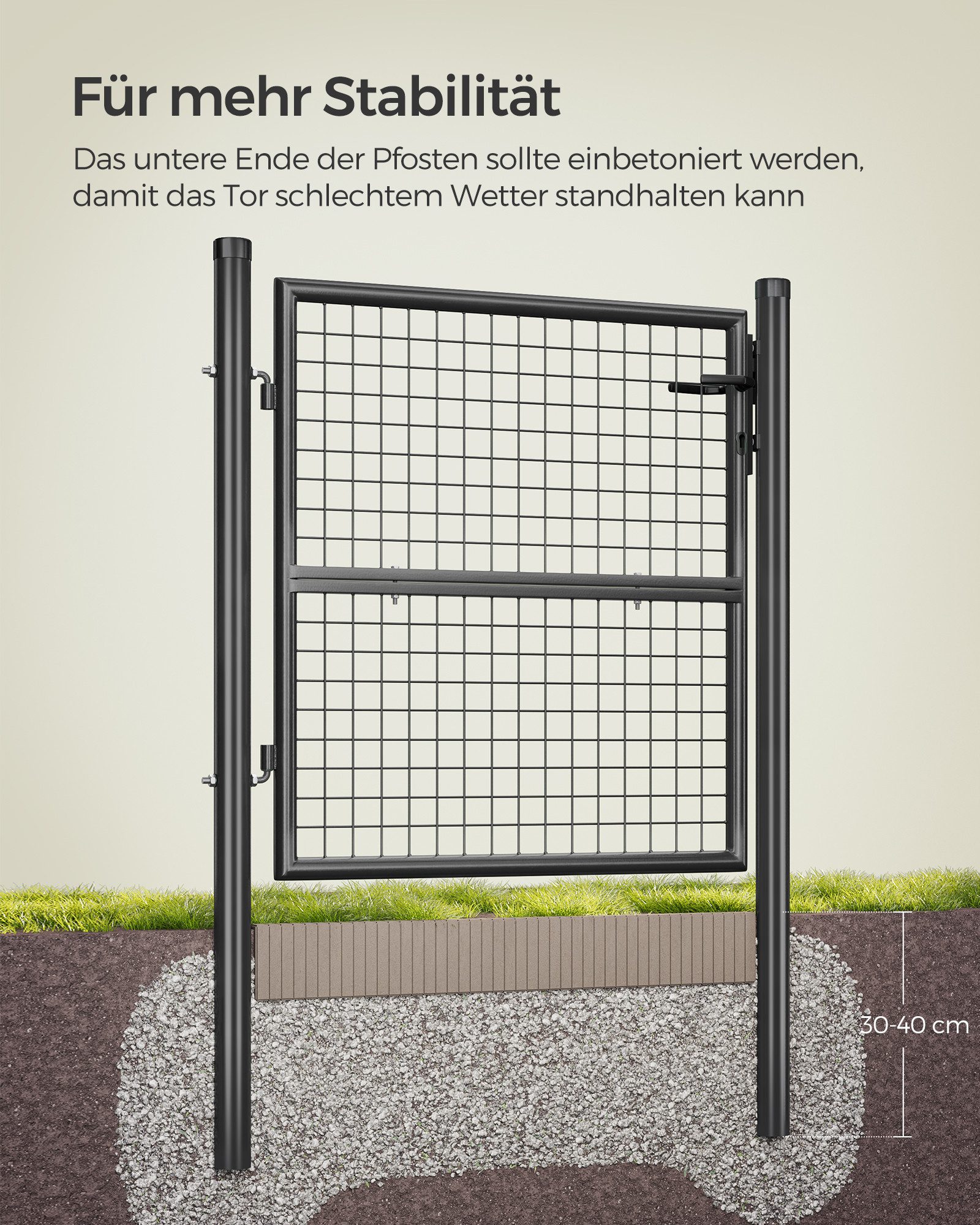 SONGMICS Gartentor Gartentür, Gartentür, verzinkter Stahl, abschließbar, 106 x 100/125/150 cm