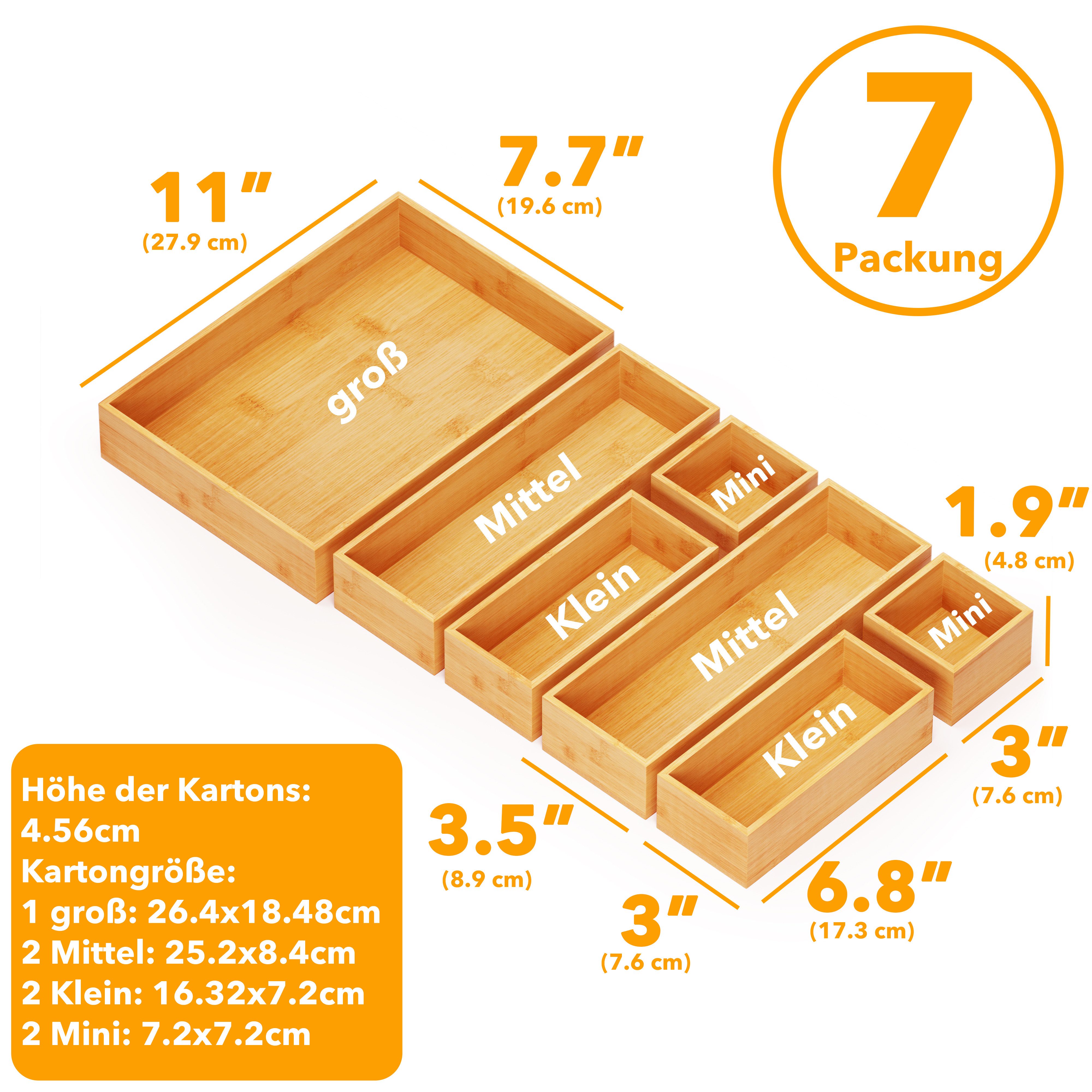 SpaceAid Aufbewahrungsbox Bambus-Schubladenorganizer-Aufbewahrungsboxen-Set (für Küche, Badezimmer, Schreibtisch und Make-up-Organisation, 7 St)